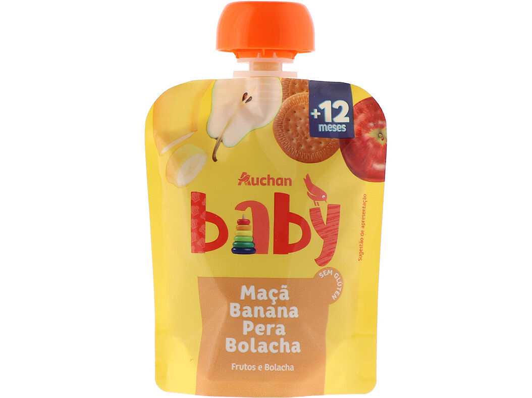 SAQUETA DE FRUTA AUCHAN BABY MA&Ccedil;&Atilde; BANANA PERA BOLACHA 90G image number 0