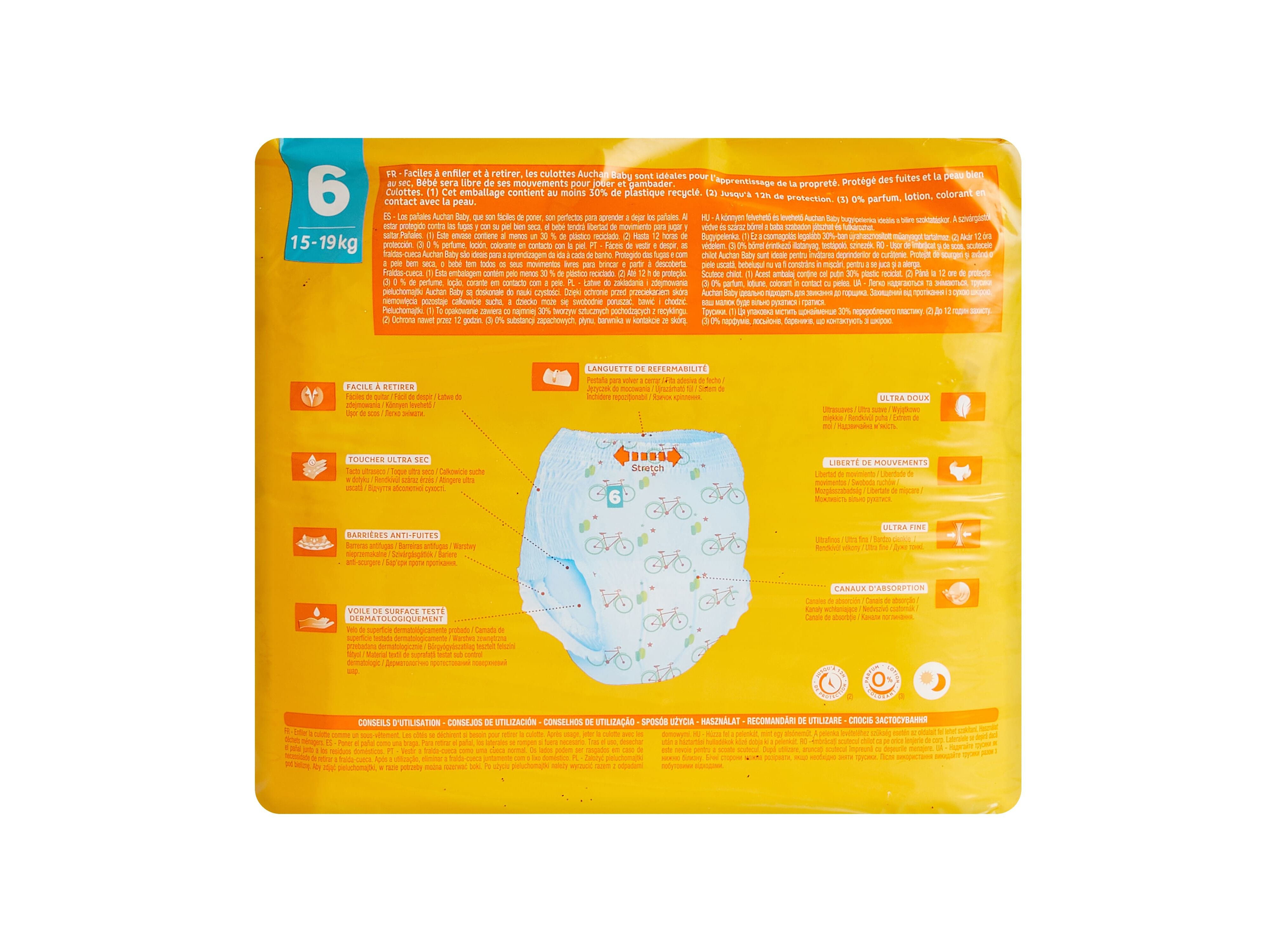 FRALDAS CUECA AUCHAN BABY TAMANHO 6 15-19KG 36UN image number 1