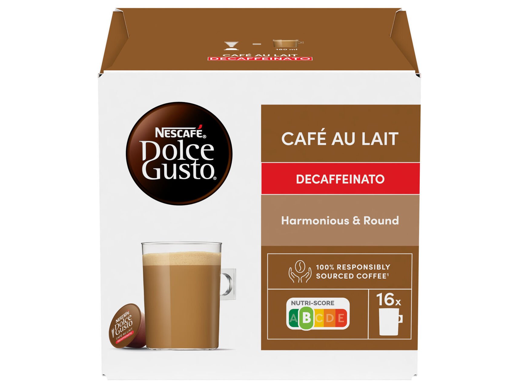 CAF&Eacute; C&Aacute;PSULAS DOLCE GUSTO CAFE AU LAIT DECAF 16 UN