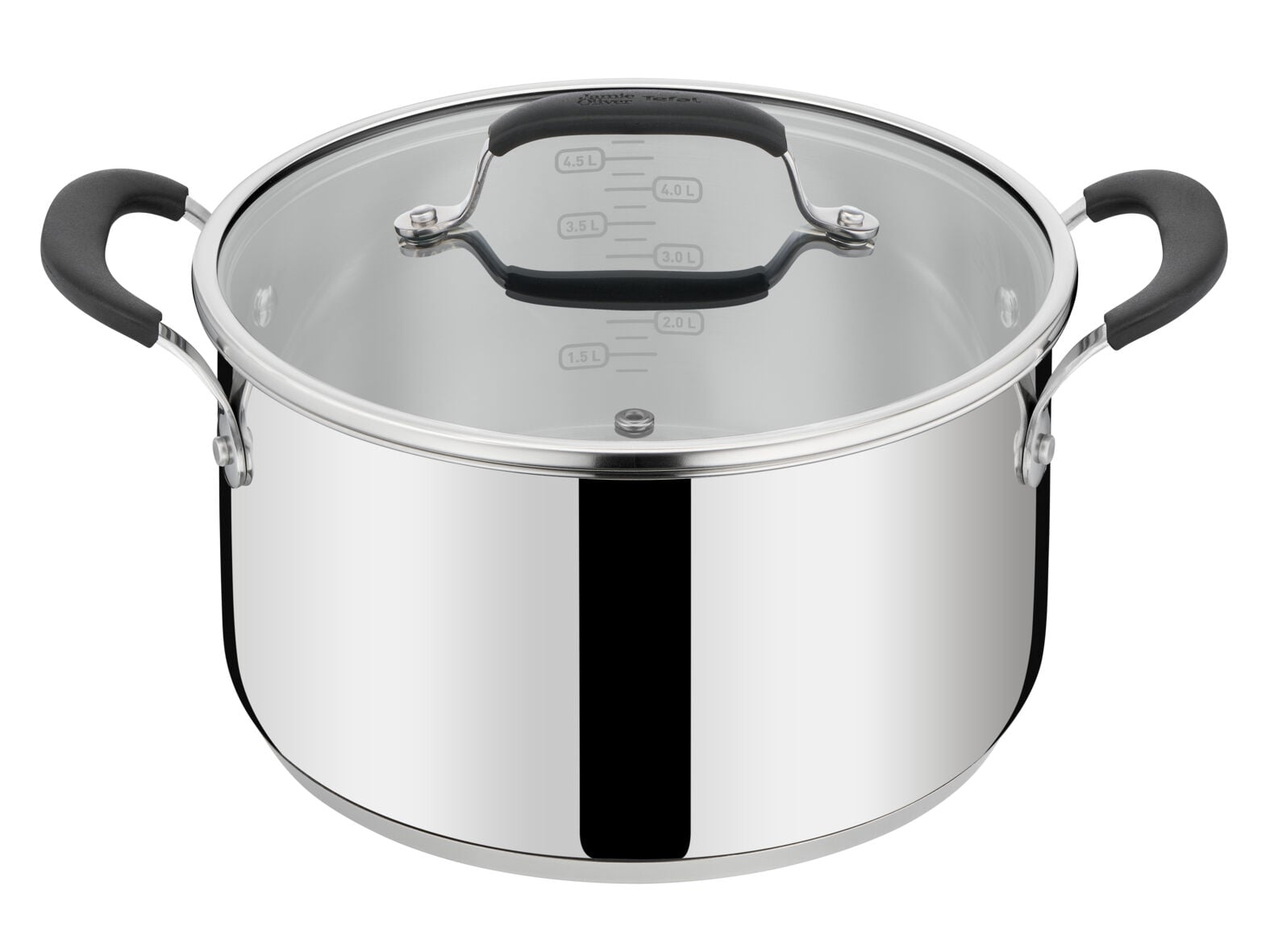 TREM DE COZINHA TEFAL JAMIE OLIVER EM INOX COM TAMPAS DE VIDRO  CA&Ccedil;AROLA 16 CM E TACHOS 20/24 CM image number 2