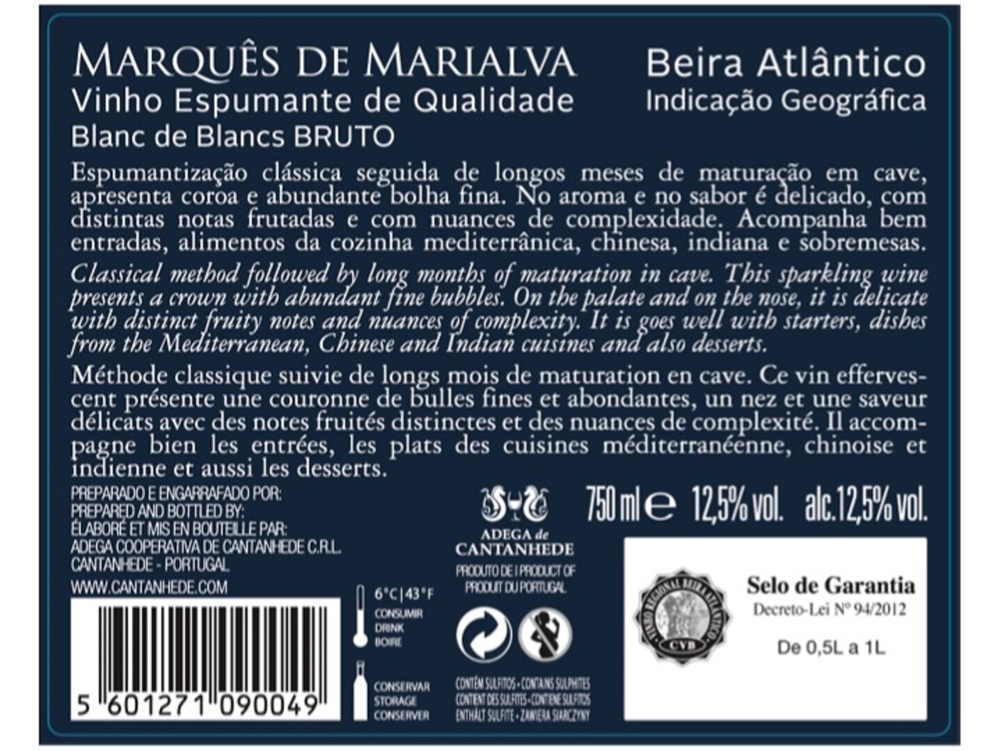 ESPUMANTE MARQU&Ecirc;S DE MARIALVA BLANC DE BLANCS BRUTO 0.75L image number 1