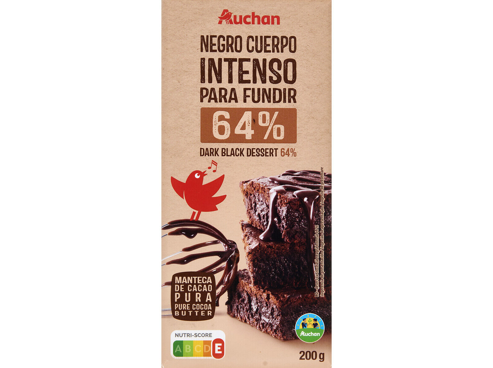 CHOCOLATE AUCHAN NEGRO CULIN&Aacute;RIA 64% CULTIVAMOS O BOM 200G