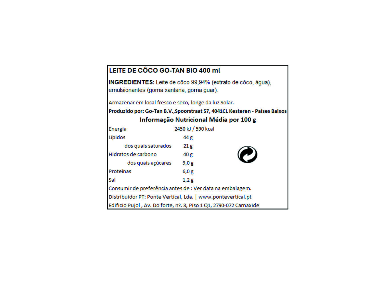 LEITE DE COCO BIO GO TAN 400ML image number 1