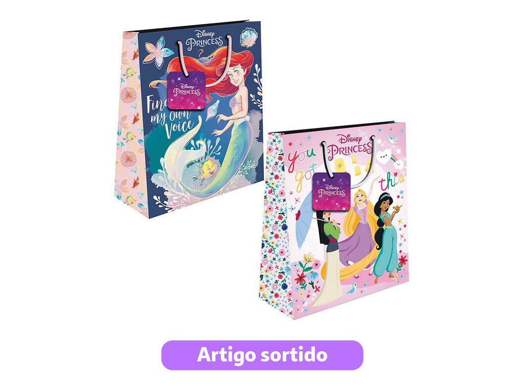 SACO EMBRULHO PRINCESAS PEQUENO 18X23X11CM MODELOS SORTIDOS