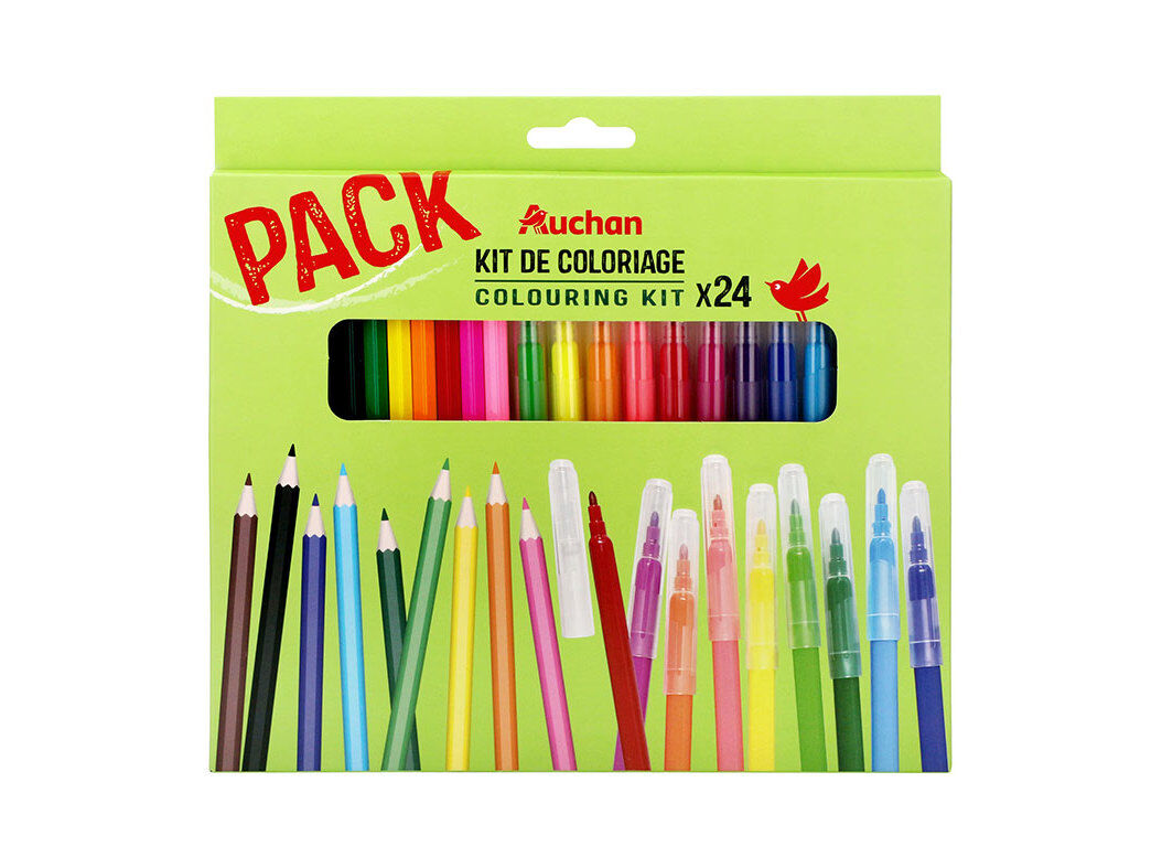 CONJUNTO DE 12 L&Aacute;PIS DE COR AUCHAN + 12 CANETAS FELTRO