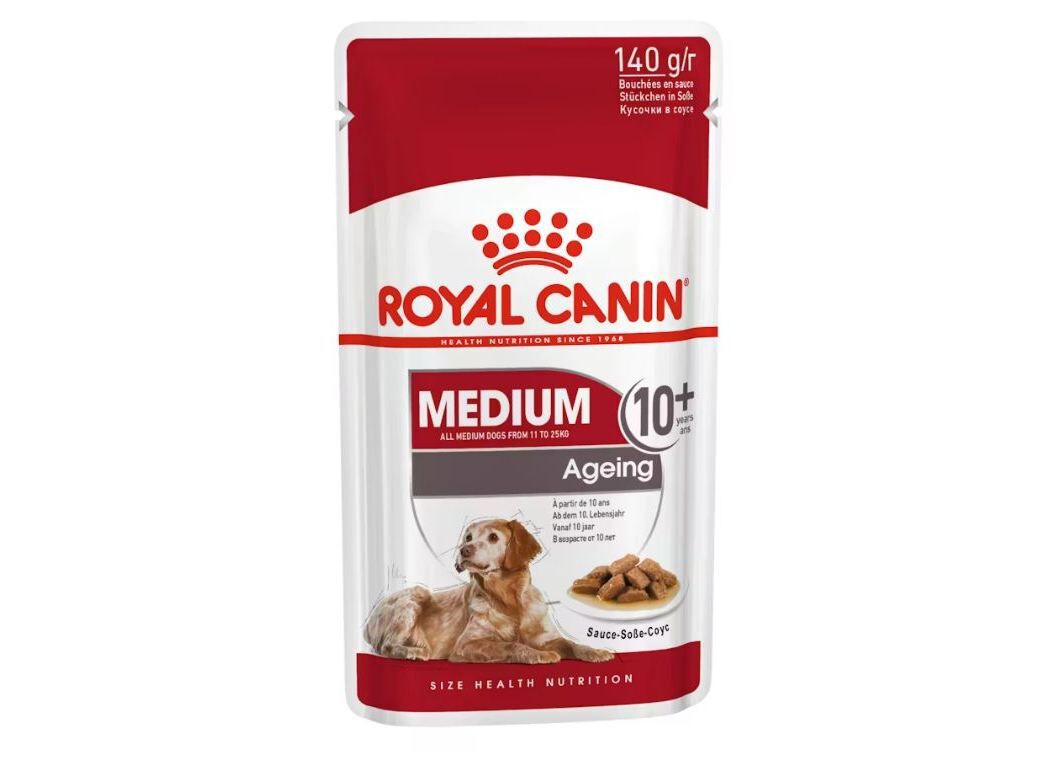 COMIDA H&Uacute;MIDA C&Atilde;O ROYAL CANIN MEDIUM AGEING 140G image number 0