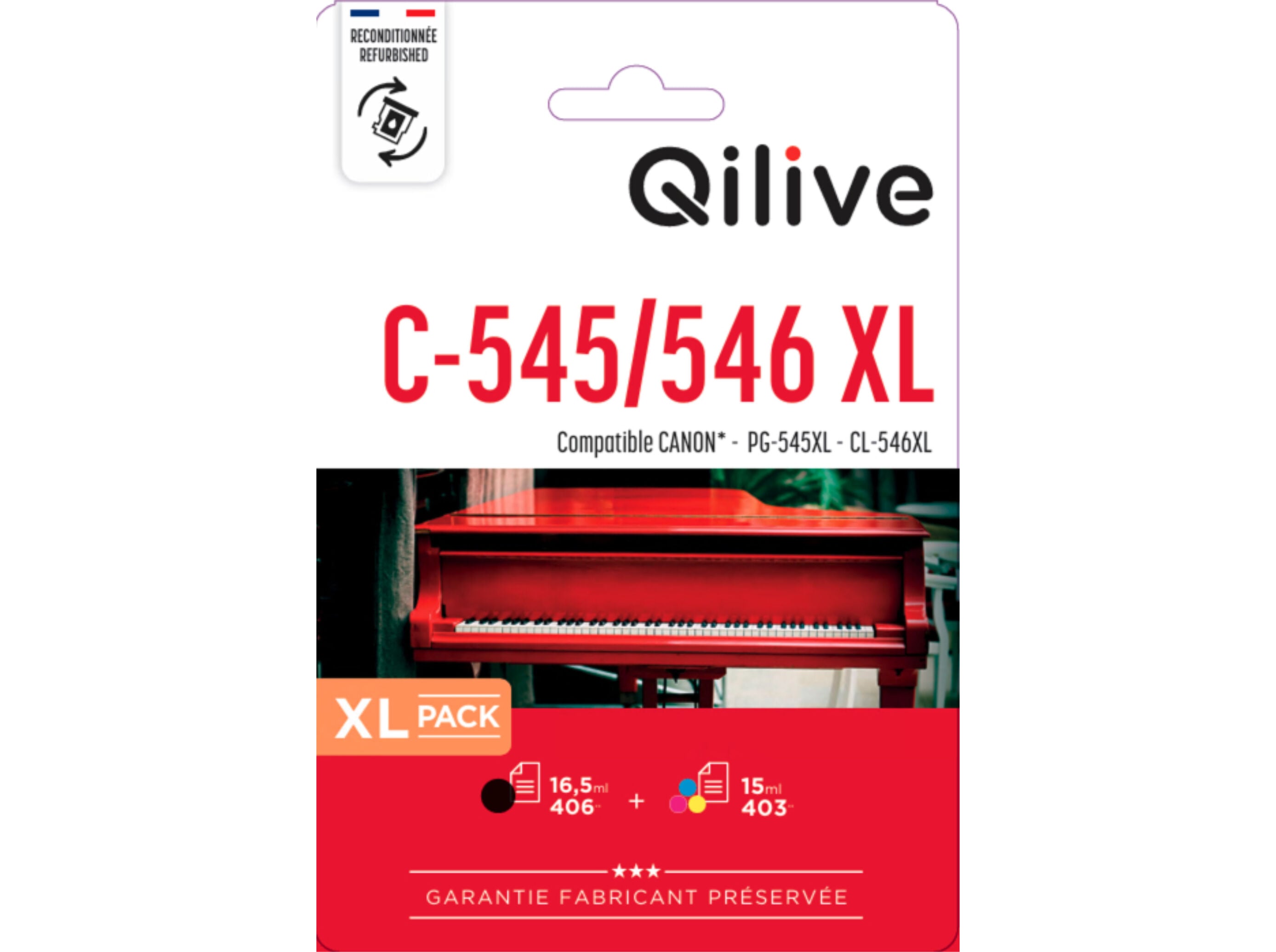 PACK TINTEIROS QILIVE COMPAT&Iacute;VEL CANON PG-545XL / CL-546XL PRETO E COR image number 1