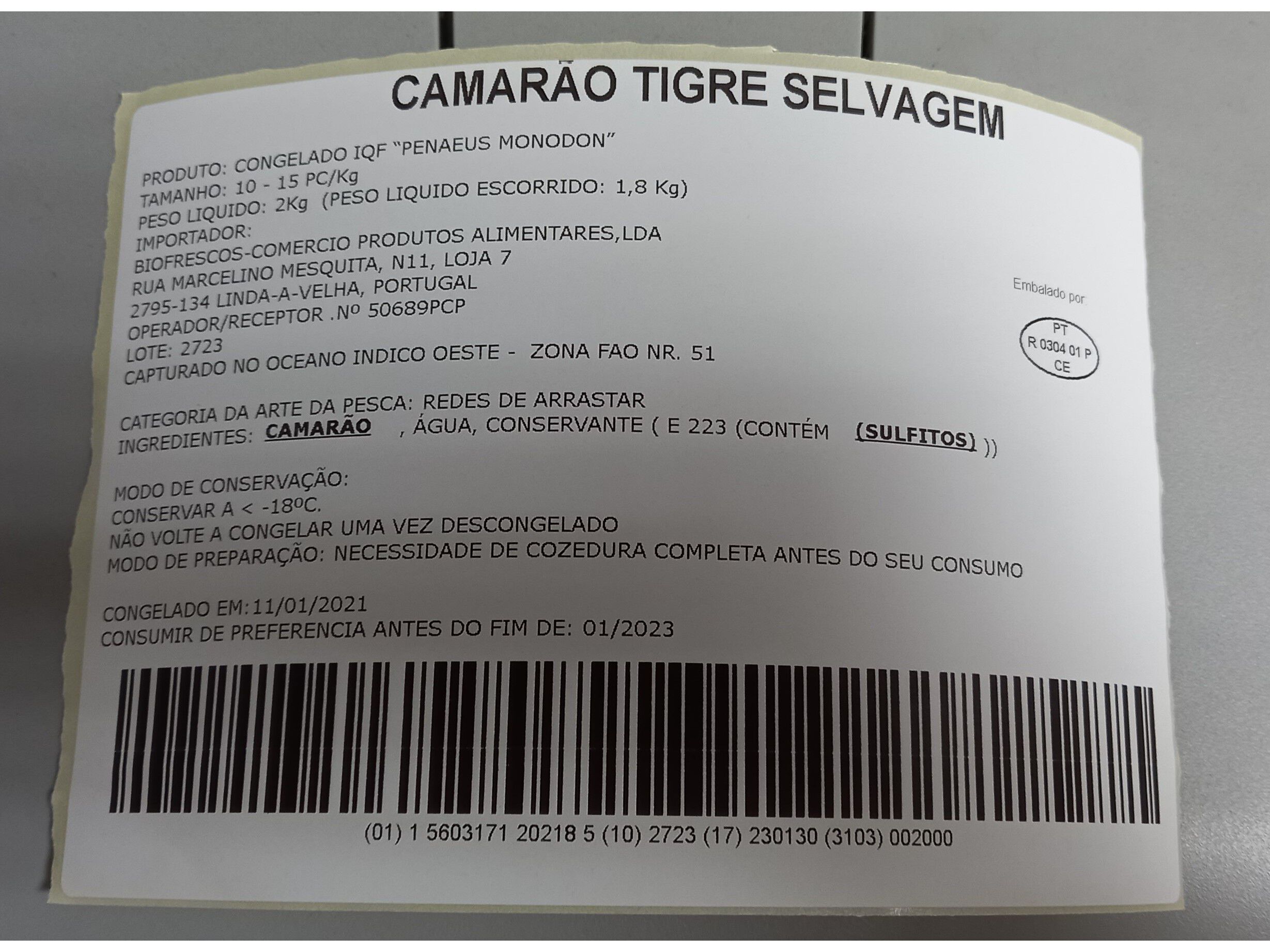 CAMAR&Atilde;O SELVAGEM 10/20 CONGELADO KG image number 1
