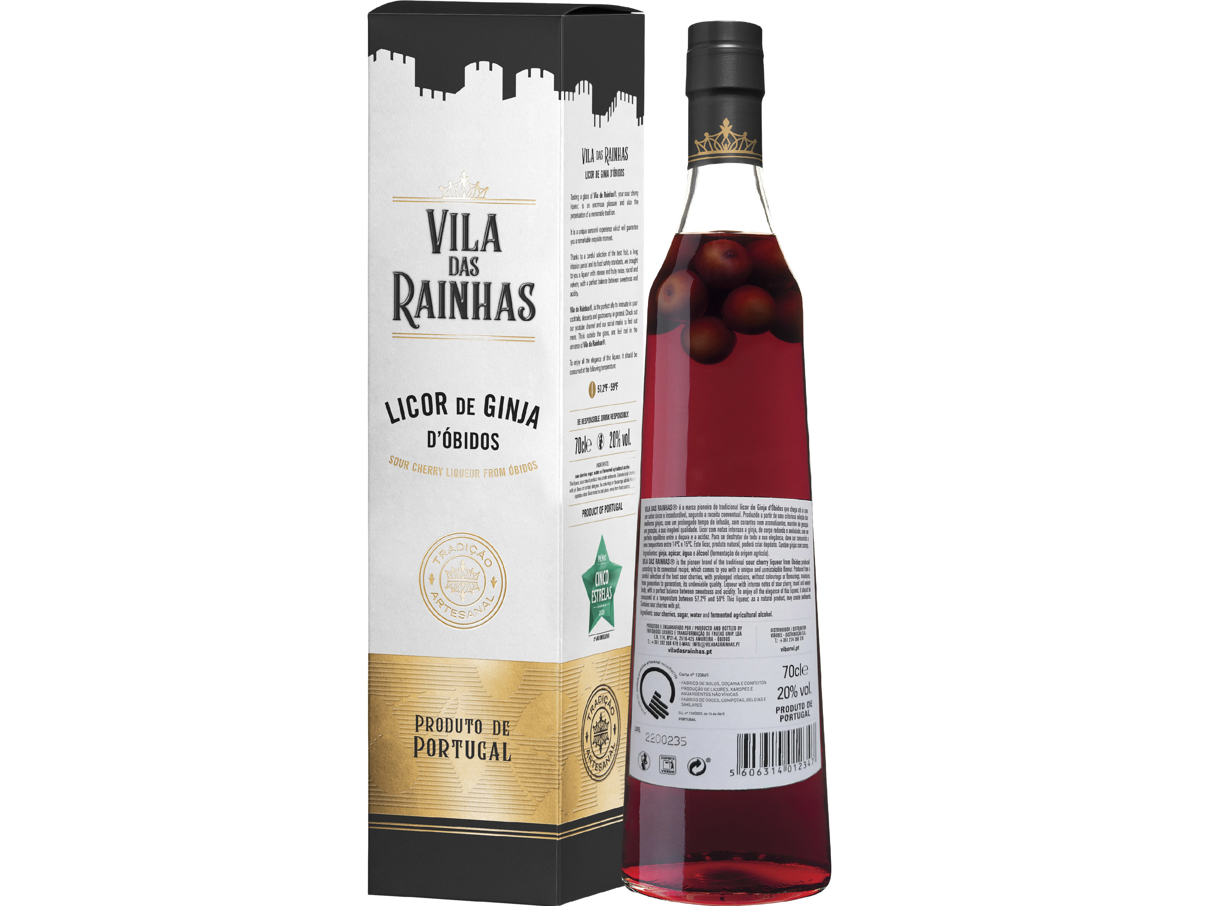 LICOR DE GINJA VILA DAS RAINHAS COM FRUTO &Oacute;BIDOS 0.70L image number 1