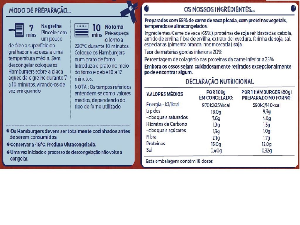 HAMBURGUERES IGLO VACA SEM GL&Uacute;TEN 18UN 1440G image number 1