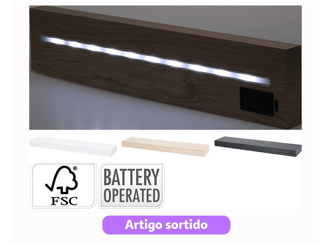 PRATELEIRA COM LUZES LED 60X4X12.5CM CORES SORTIDAS