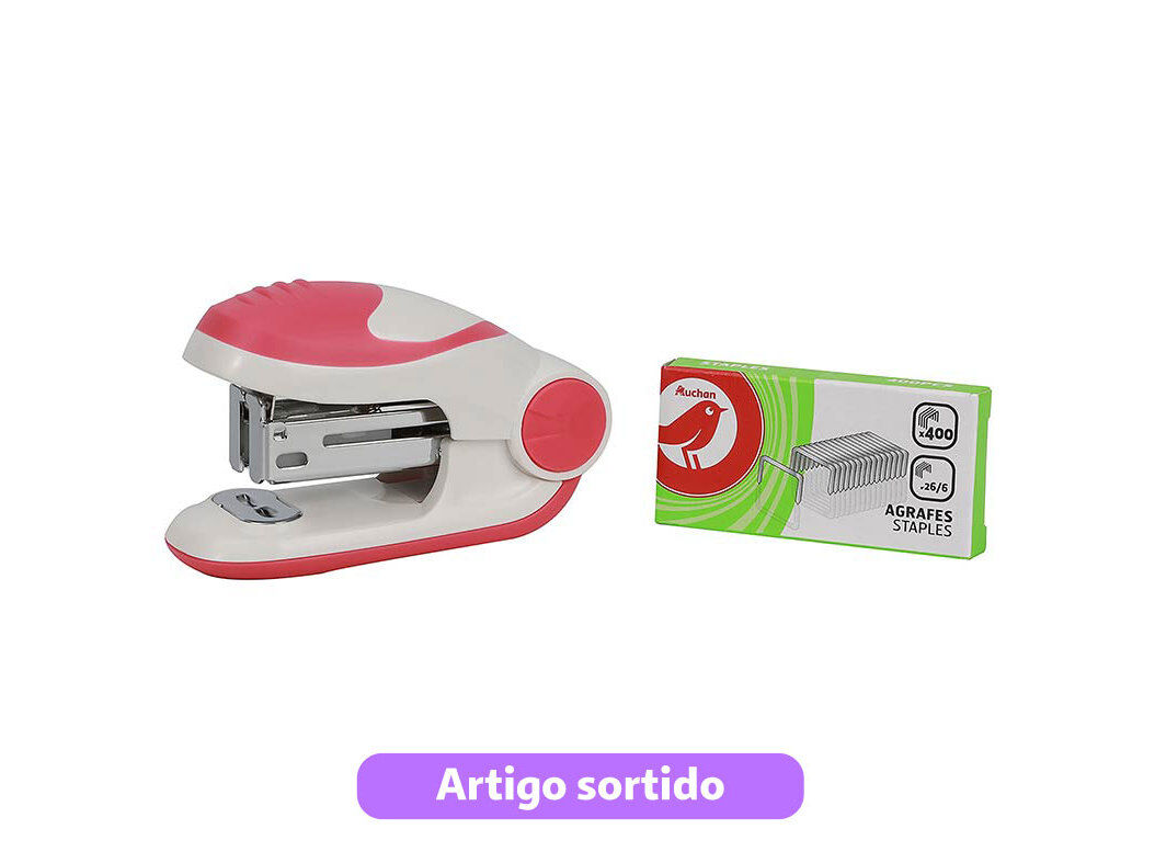CONJUNTO DE MINI AGRAFADOR 24/6-26/6 AUCHAN E CAIXA COM 400 AGRAFOS CORES SORTIDAS image number 13