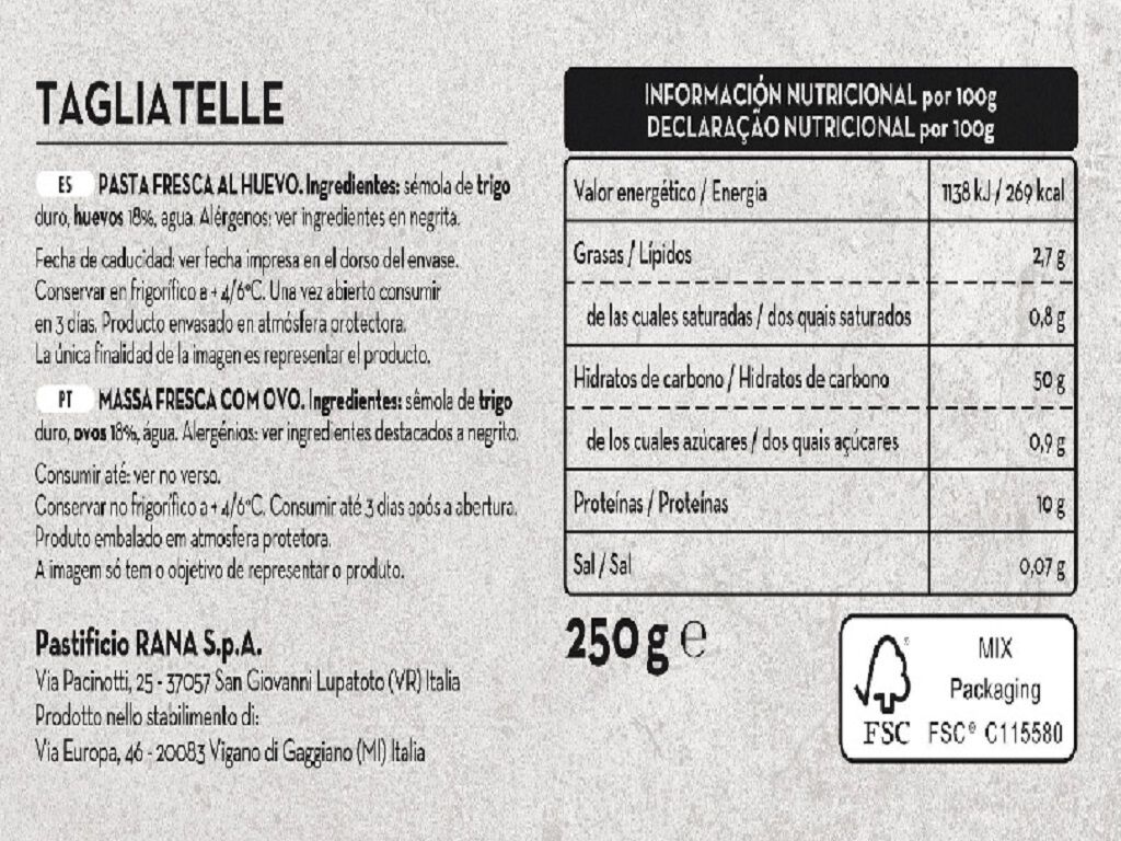 TAGLIATELLE RANA 250G image number 1