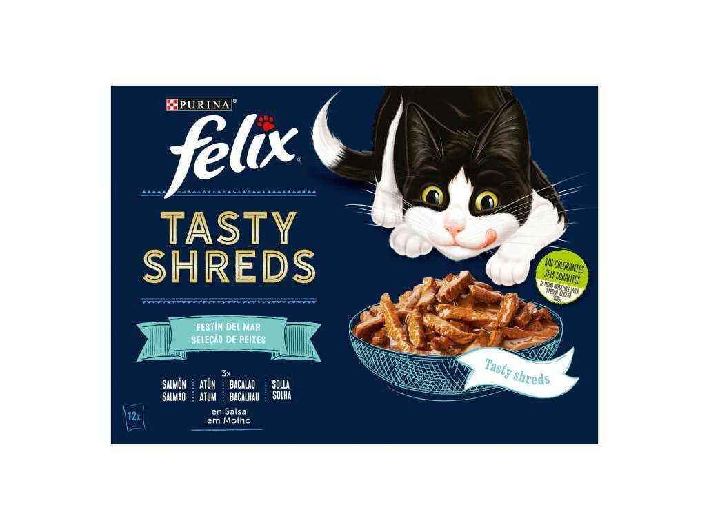 COMIDA H&Uacute;MIDA PARA GATO FELIX TASTY SHREDS MIX PEIXES 12X80G image number 1