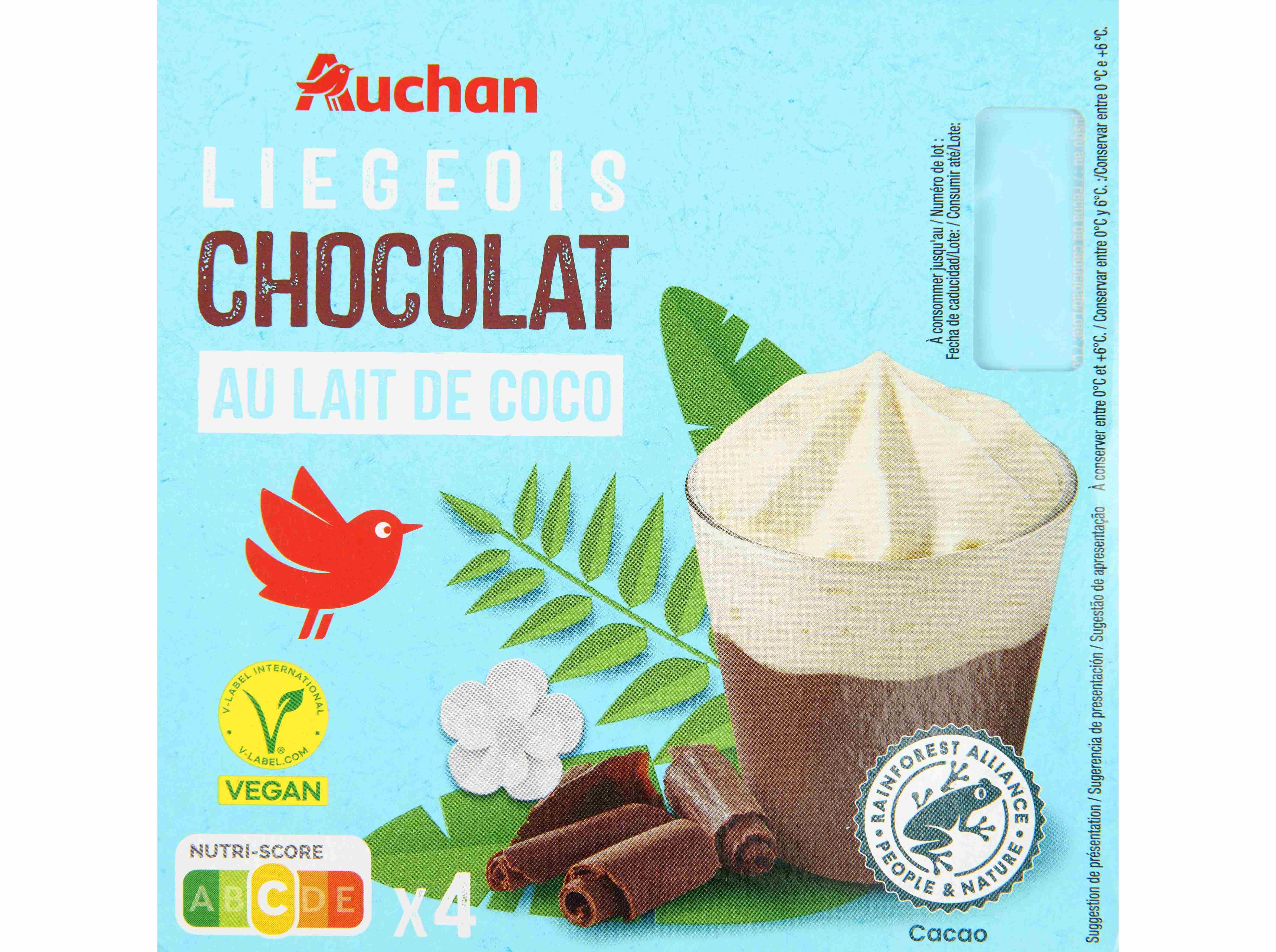 LIEGEOIS CHOCOLATE AUCHAN BASE LEITE DE COCO 4X95G image number 1