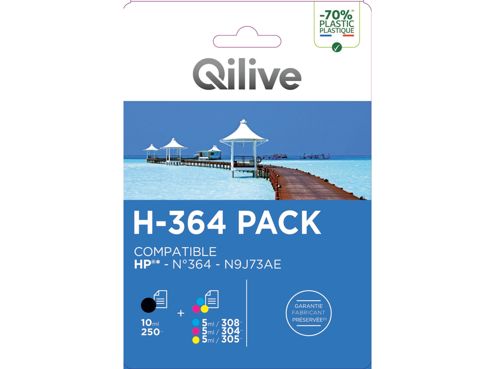 PACK TINTEIROS QILIVE COMPAT&Iacute;VEL HP 364 PRETO E COR image number 1
