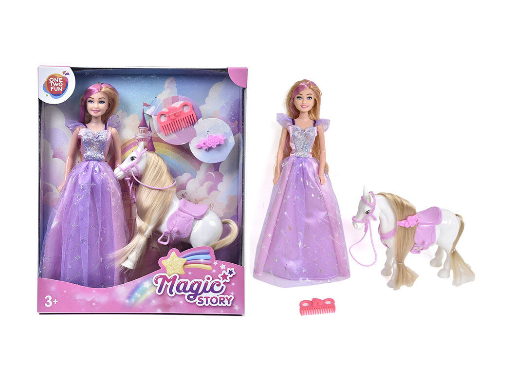 BONECA PRINCESA ONE TWO FUN 29CM COM UNIC&Oacute;RNIO