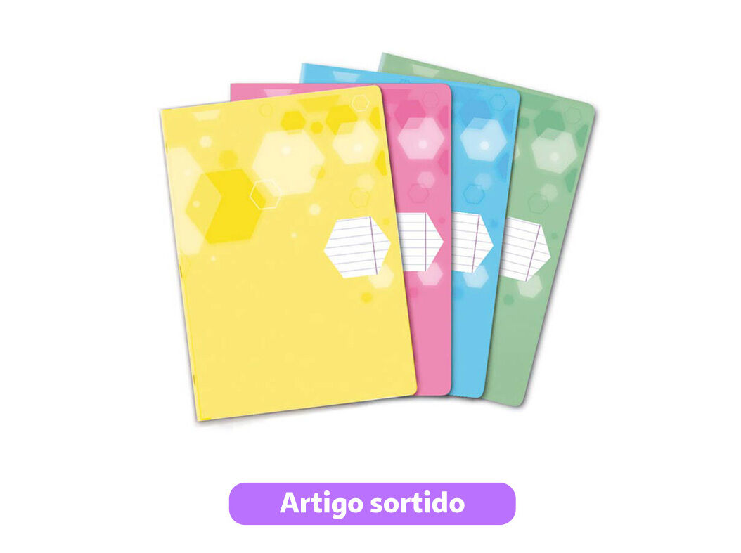 CADERNO AGRAFADO A4 AUCHAN CAPA POLIPROPILENO PASTEL PAUTADO 48 FOLHAS CORES SORTIDAS