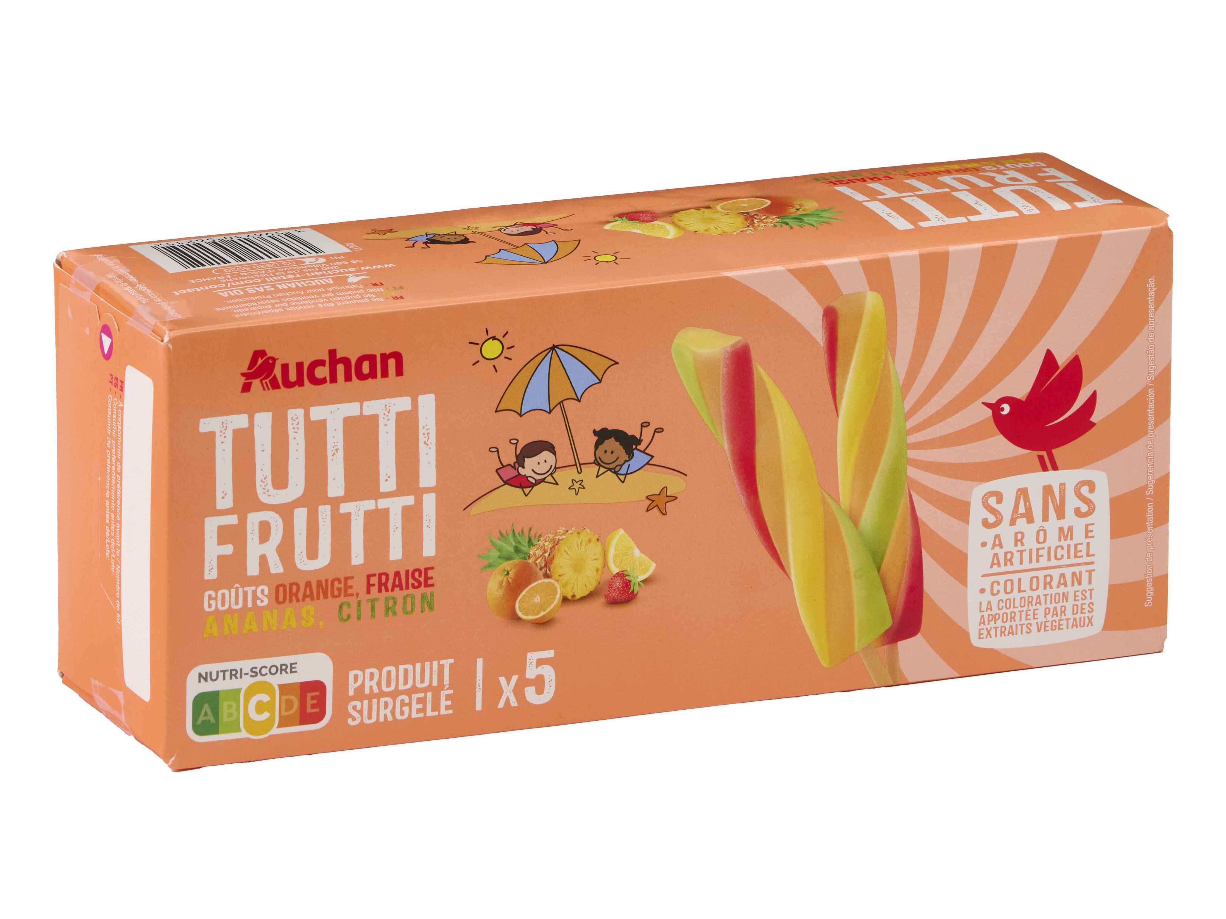 GELADO AUCHAN TUTTI FRUTTI 5UN 375ML image number 1