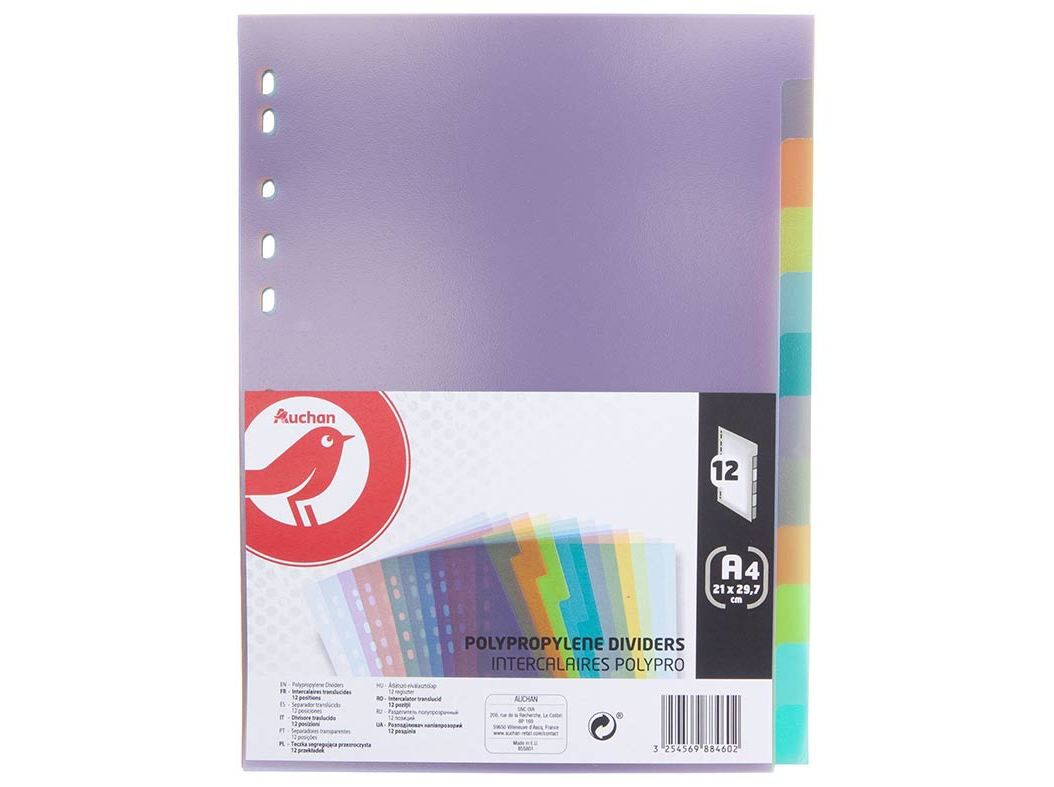 SEPARADORES A4 AUCHAN EM PL&Aacute;STICO 12 POSI&Ccedil;&Otilde;ES