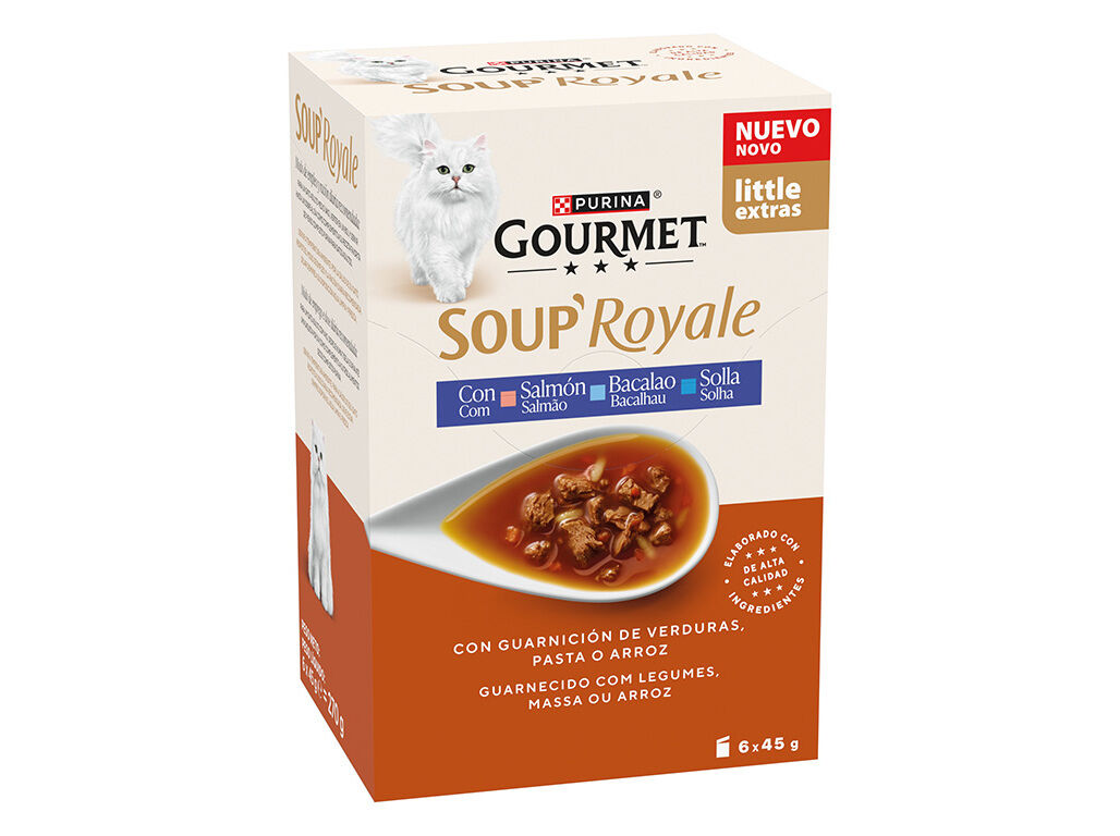 COMIDA H&Uacute;MIDA GATO GOURMET SOUP ROYAL PEIXES 6X45G image number 1