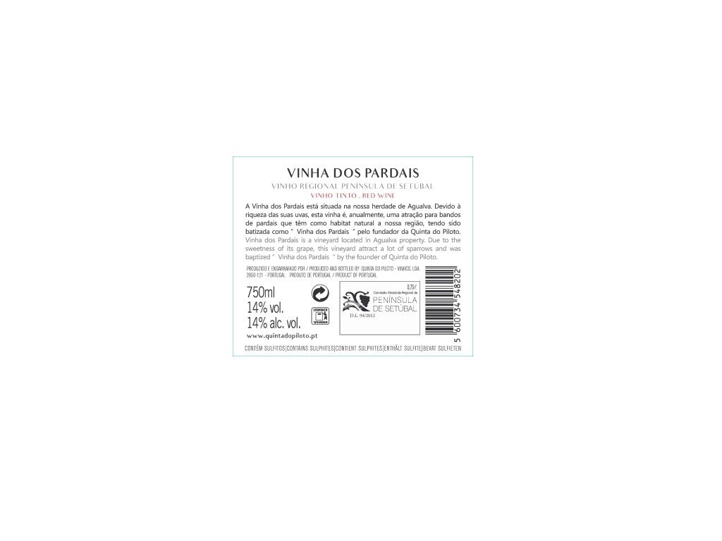 VINHO TINTO VINHA DOS PARDAIS SETUBAL 0.75L image number 1