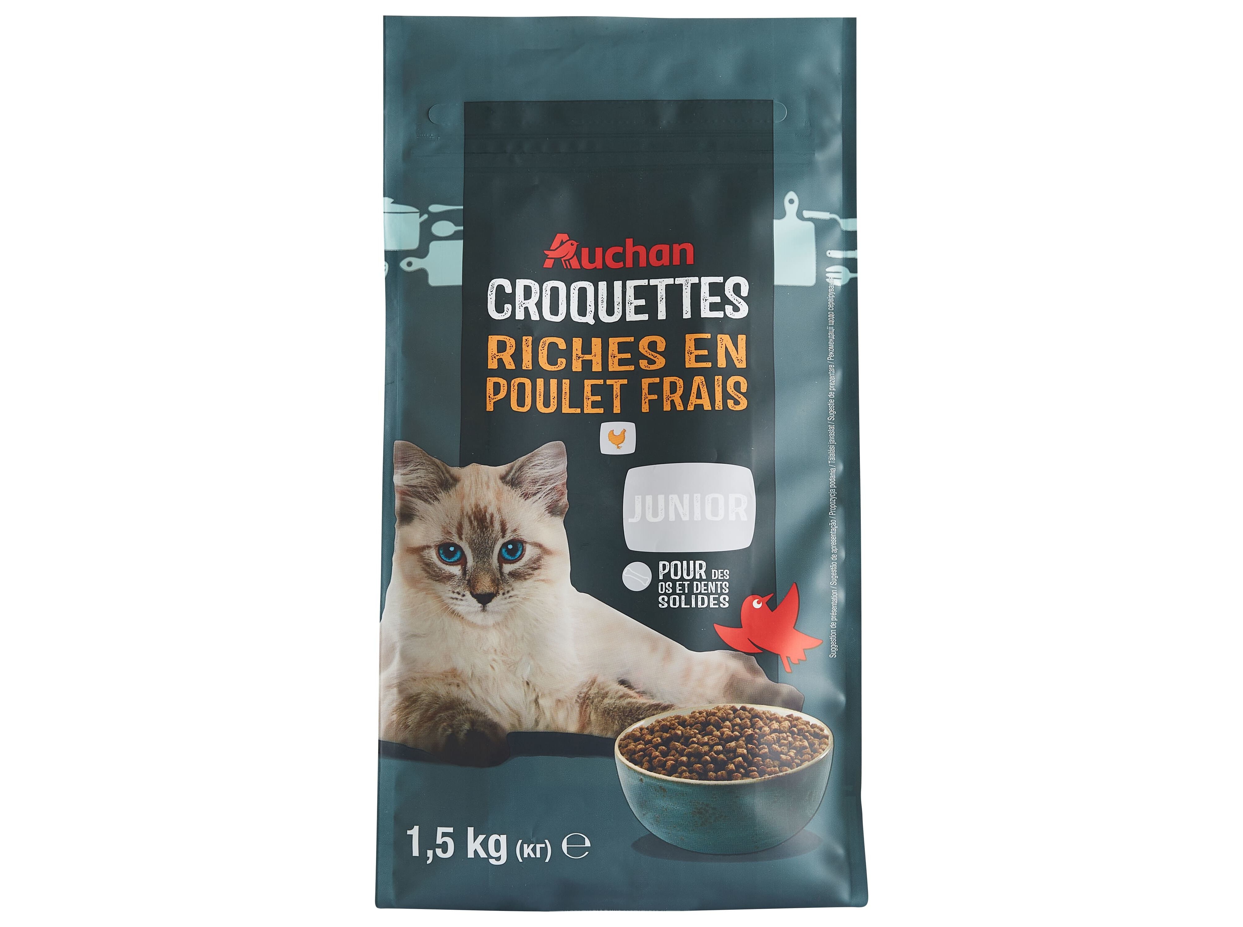 RA&Ccedil;&Atilde;O PARA GATO J&Uacute;NIOR AUCHAN RICO EM FRANGO FRESCO 1.5KG image number 0