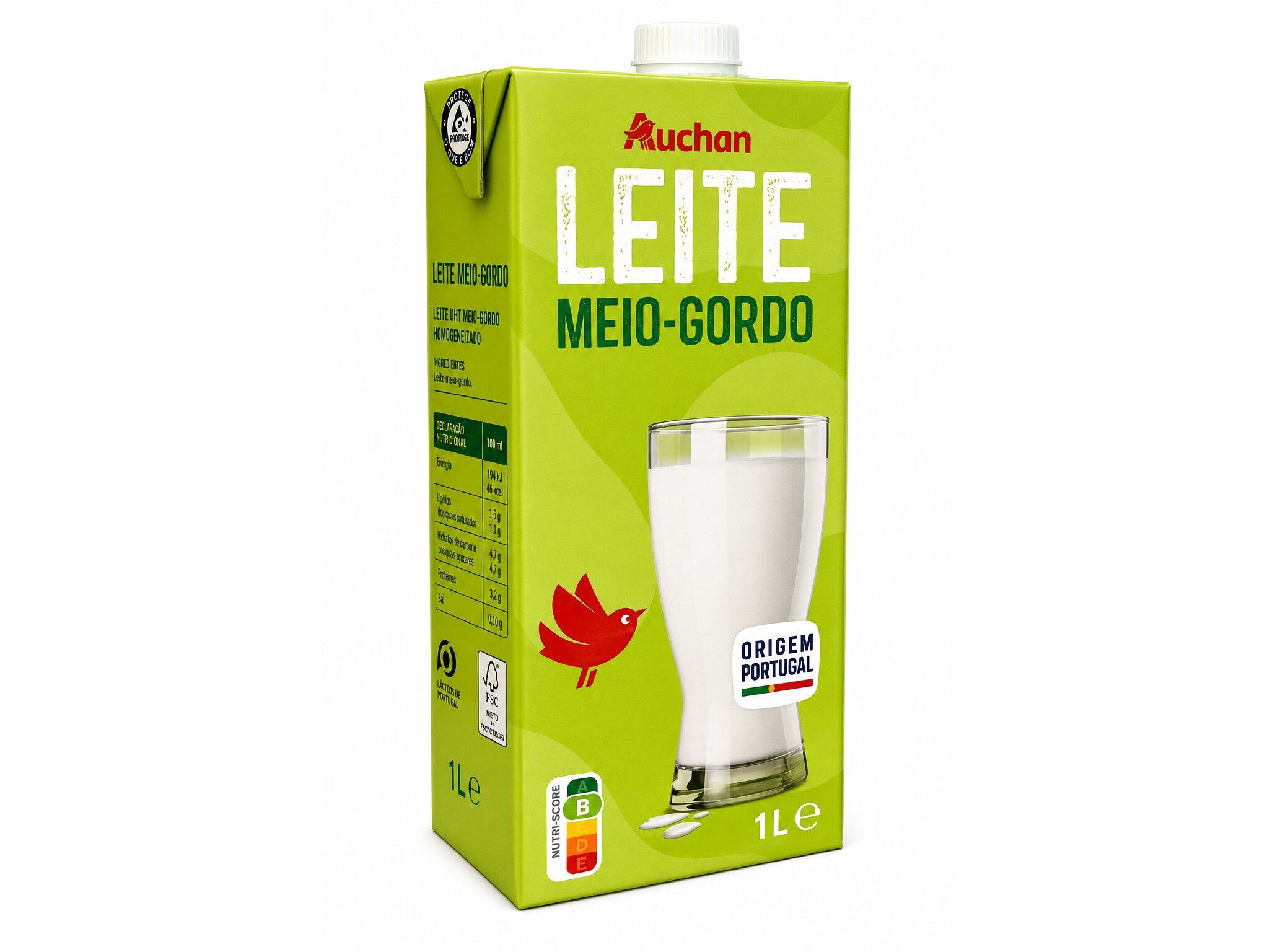 LEITE UHT AUCHAN MEIO GORDO 1L