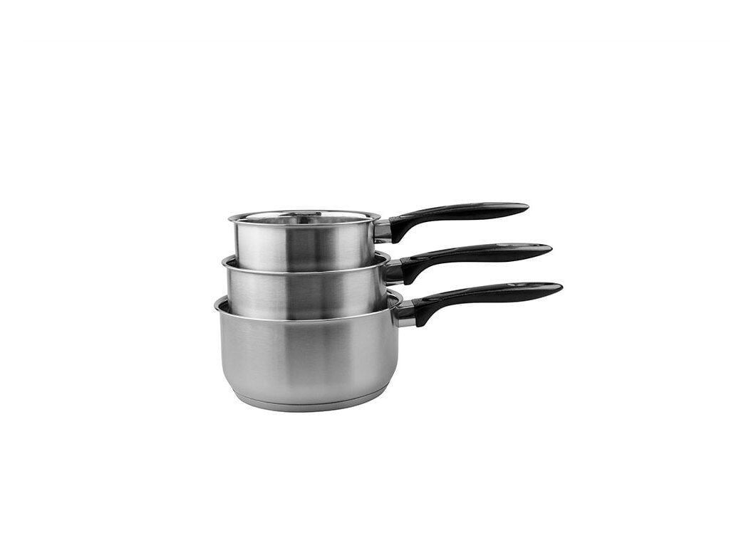 CONJUNTO DE 3 CA&Ccedil;AROLAS ACTUEL EM INOX COM ASA 14/16/18 CM