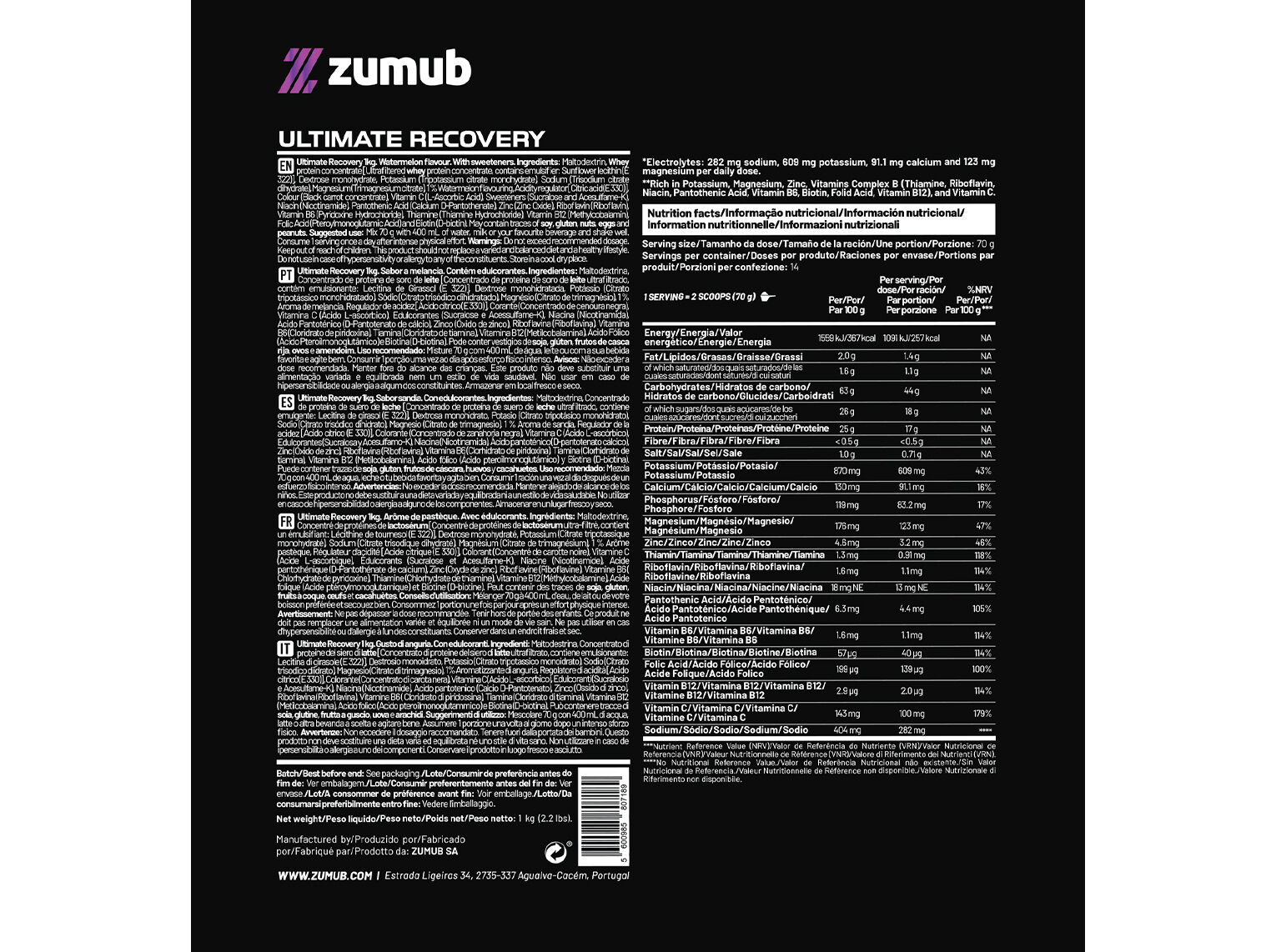 SUPLEMENTOS RECUPERA&Ccedil;&Atilde;O ZUMUB ULTIMATE MELANCIA 1 KG image number 1