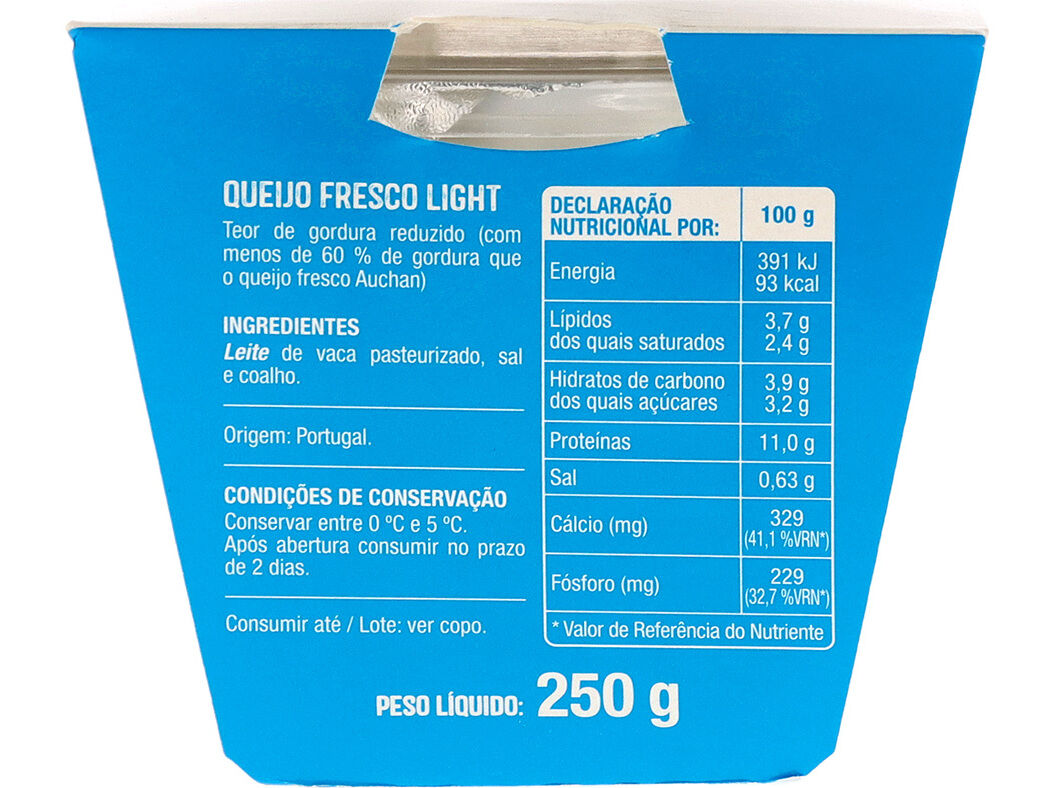 QUEIJO FRESCO AUCHAN LIGHT 250G image number 1