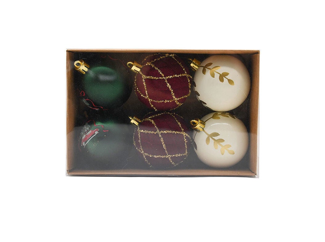CAIXA COM 6 BOLAS NATAL ACTUEL PL&Aacute;STICO 5.8CM