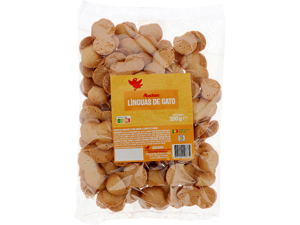 L&Iacute;NGUAS AUCHAN DE GATO CROCANTE CANELA LIM&Atilde;O 200G