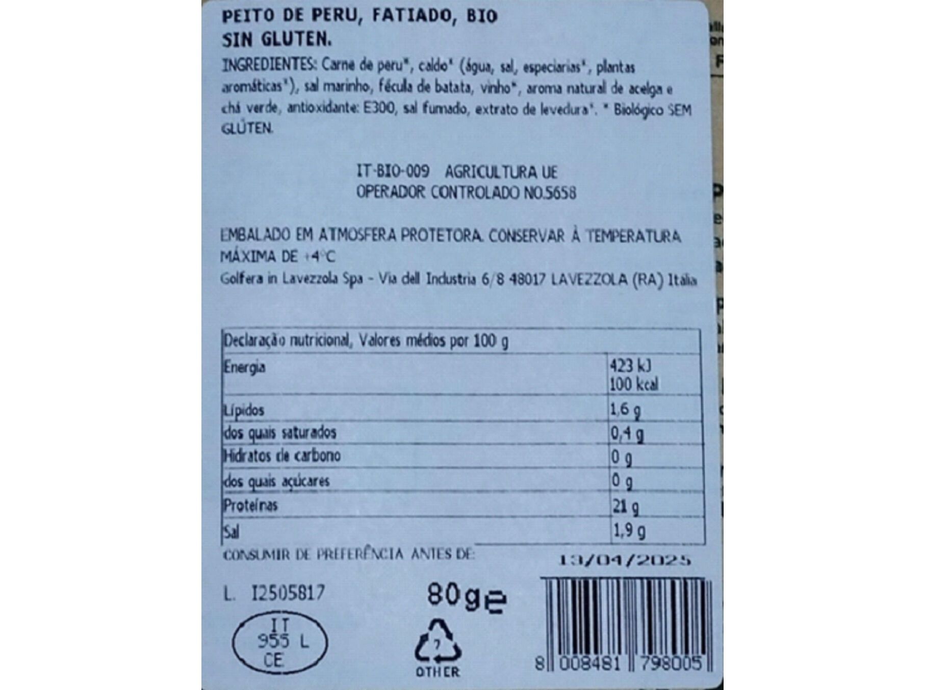 FIAMBRE PERU BIO COSI FATIADO 80G image number 1