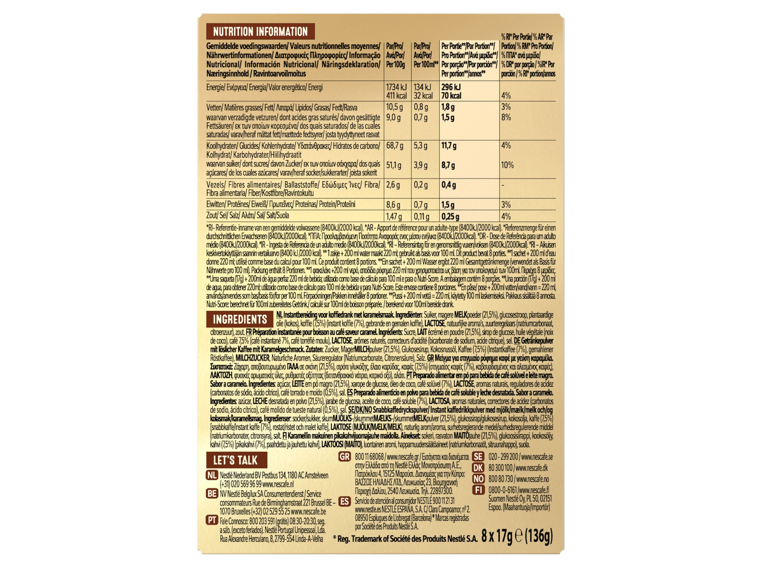 CAPPUCCINO NESCAF&Eacute; CARAMELO 136G image number 1