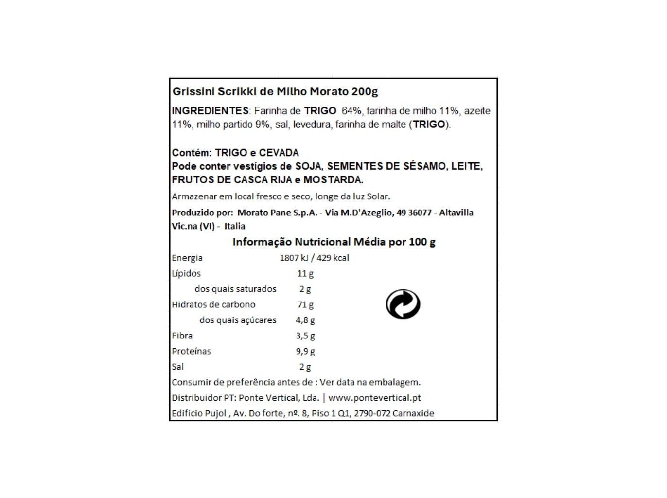GRISSINOS MORATO SCRIKKI MILHO 200G image number 1