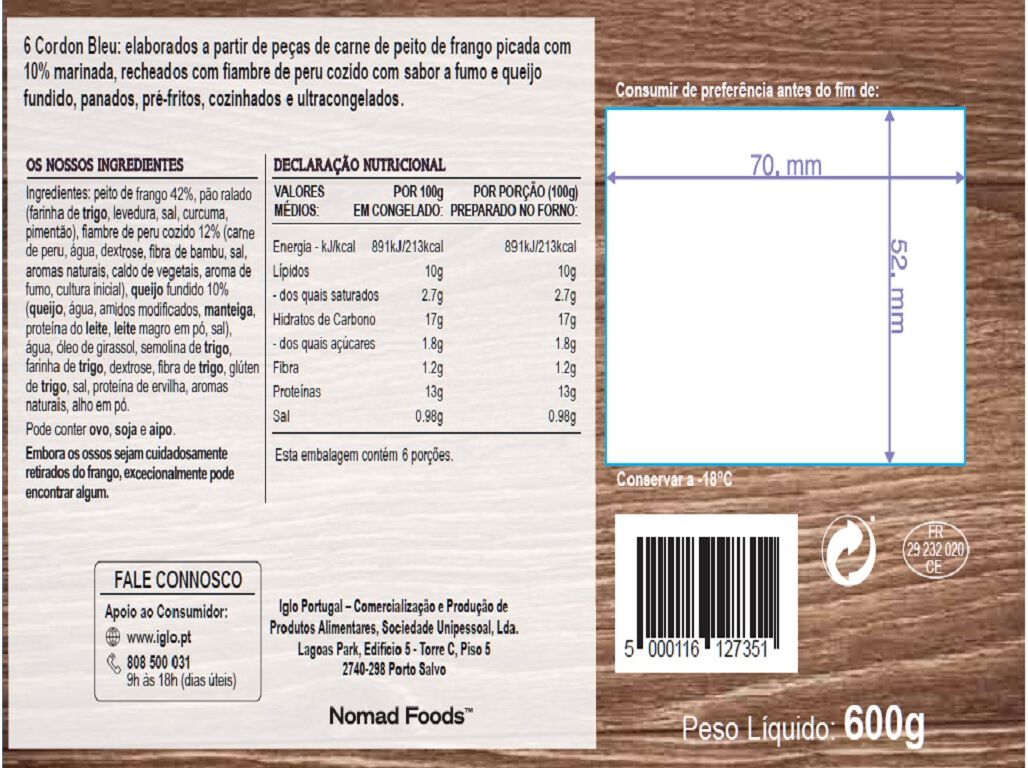 CORDON BLEU IGLO FRANGO 600G 6UN image number 1