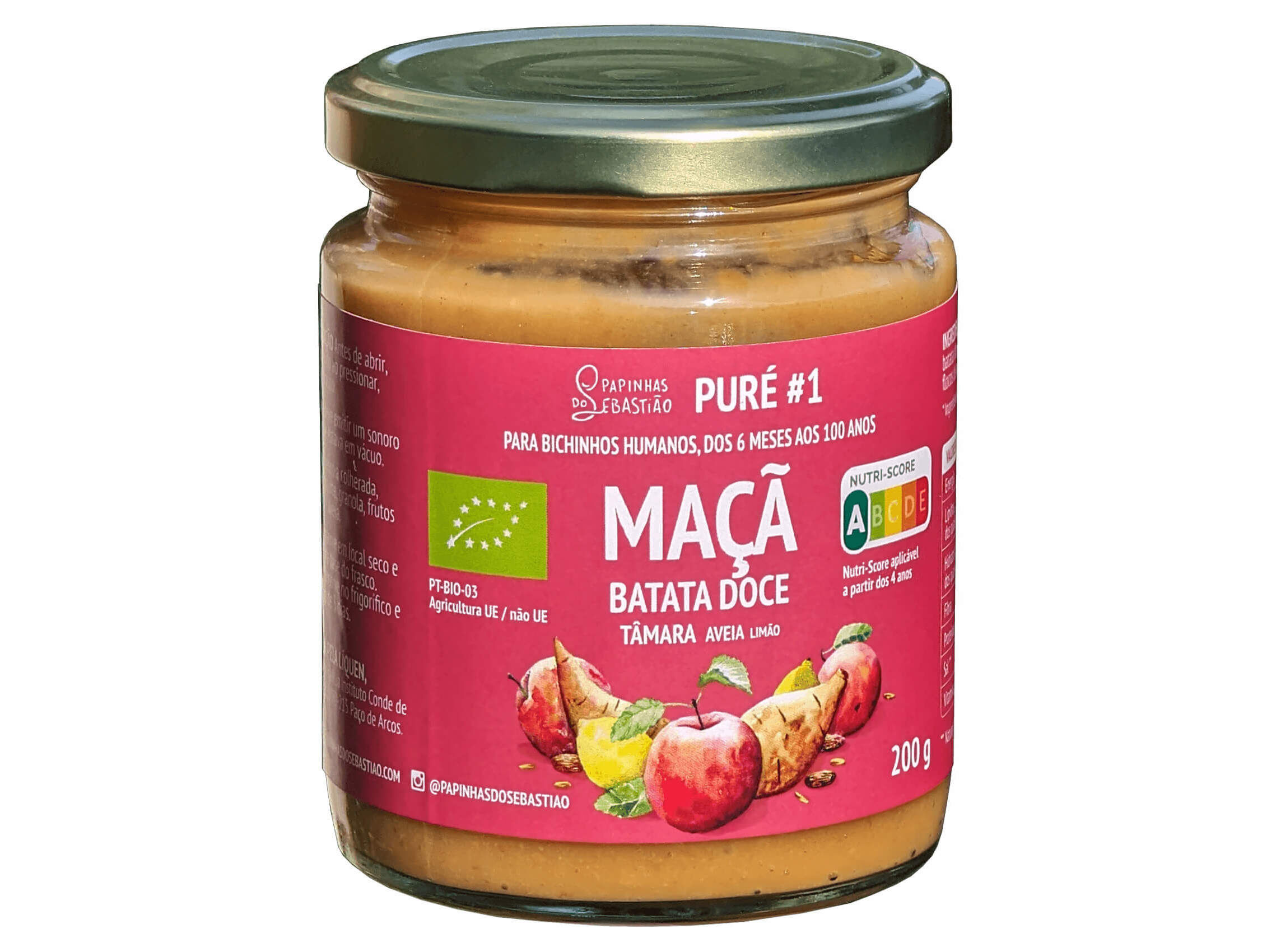 PUR&Eacute; BIO PAPINHAS DO SEBASTI&Atilde;O MA&Ccedil;&Atilde; BATATA-DOCE AVEIA T&Acirc;MARA LIM&Atilde;O 200G
