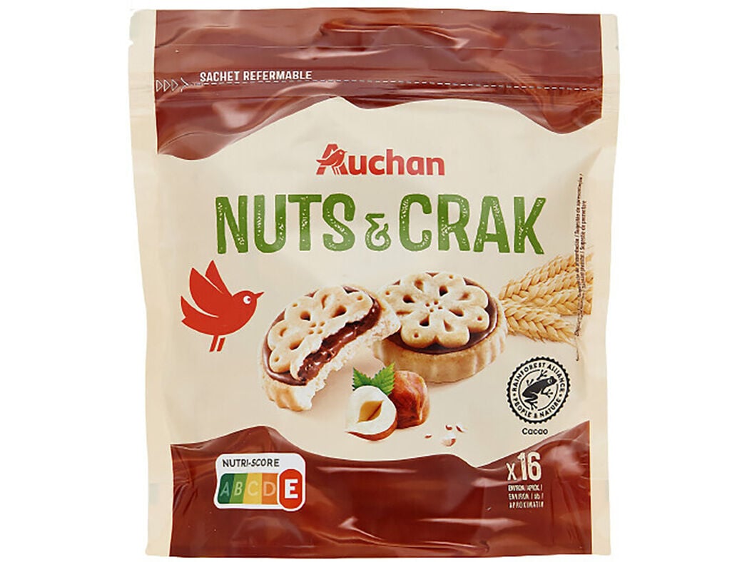 BOLACHA AUCHAN RECHEA CREME CACAU AVEL&Atilde; 228G image number 0