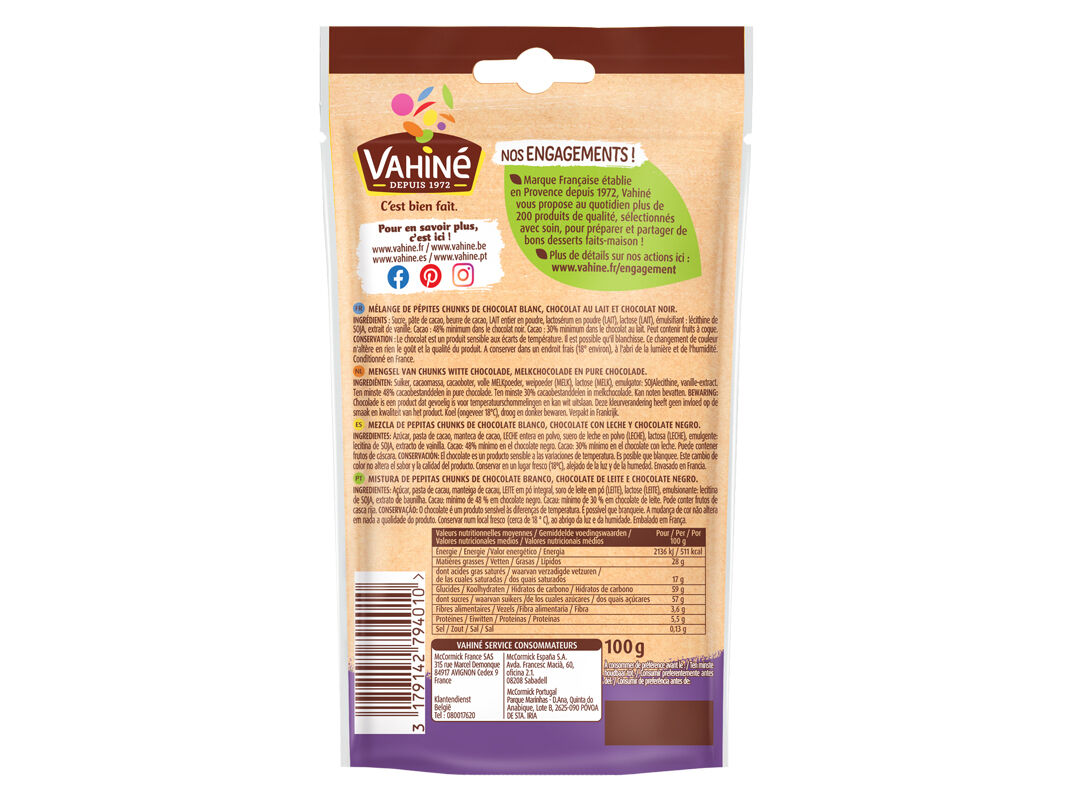 PEPITAS VAHIN&Eacute; 3 CHOCOLATES 100G image number 1