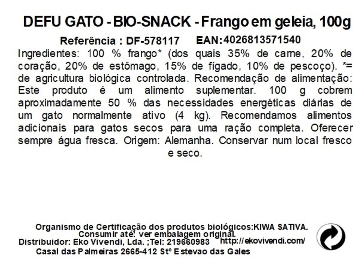 COMIDA H&Uacute;MIDA BIO GATO DEFU FRANGO EM GELEIA 100G image number 1