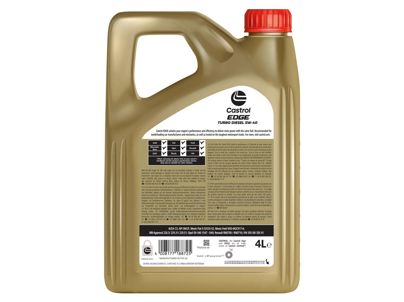 &Oacute;LEO DE MOTOR CASTROL EDGE TURBO DIESEL 5W40 4L image number 1