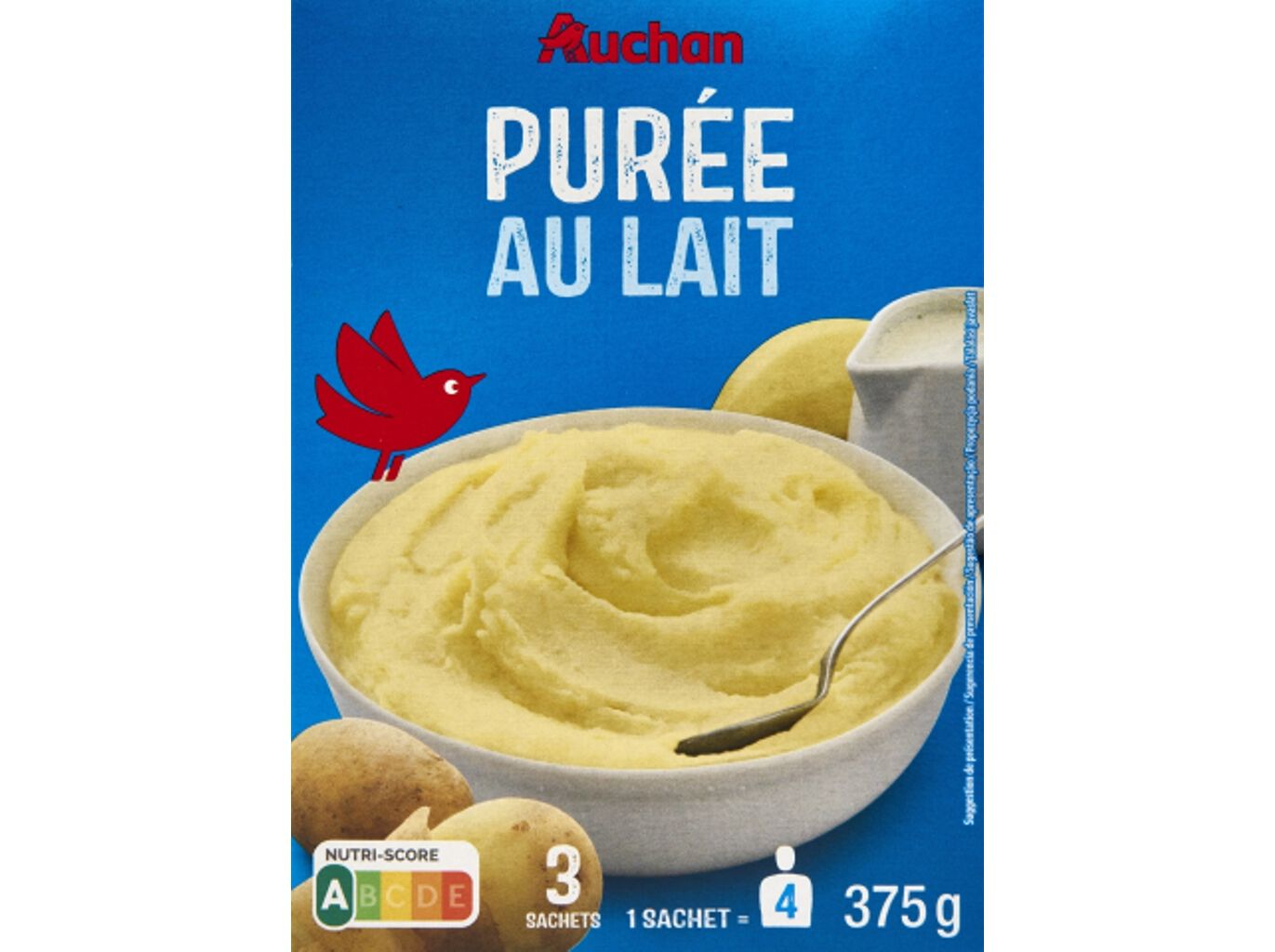 PUR&Eacute; DE BATATA AUCHAN EM FLOCOS C/LEITE 375G(3X125G
