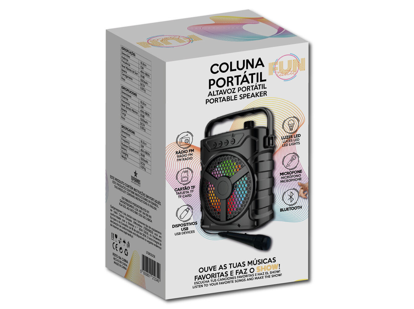 COLUNA KARAOKE COM MICROFONE FUNTASTIC