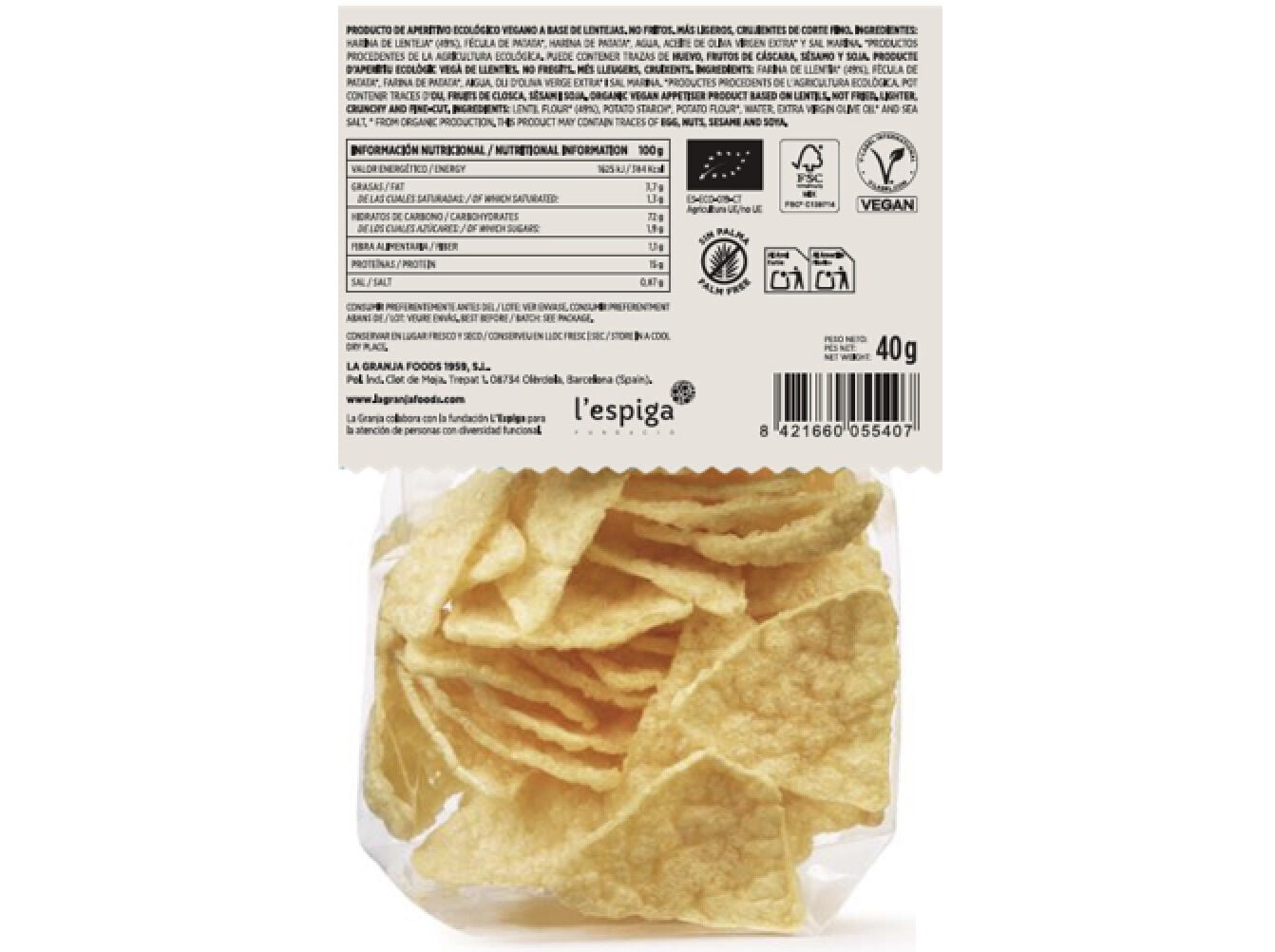 SNACK LENTILHA LA GRANJA SEM GL&Uacute;TEN BIO 40G image number 1