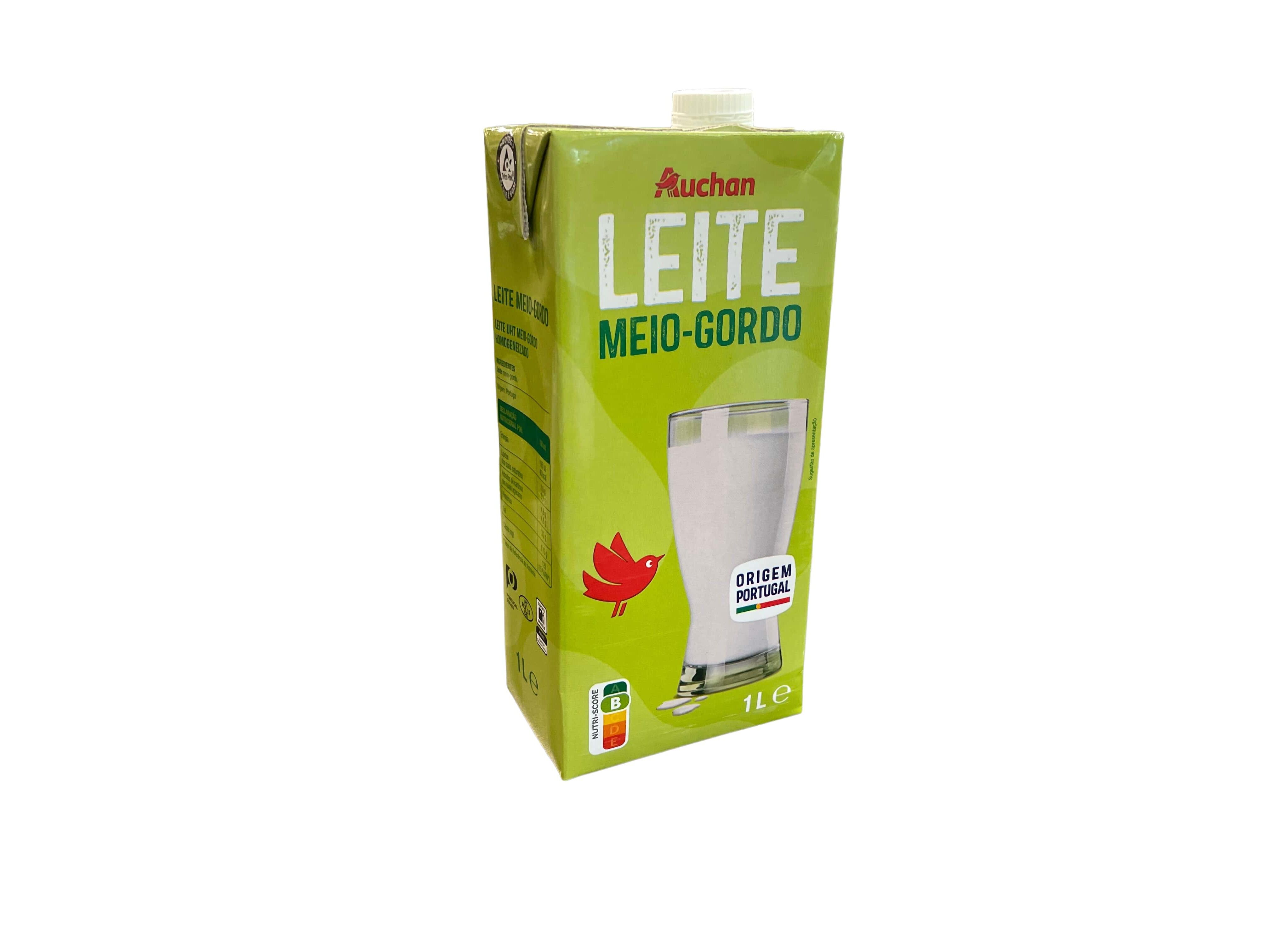 LEITE AUCHAN UHT MEIO GORDO SLIM 1L