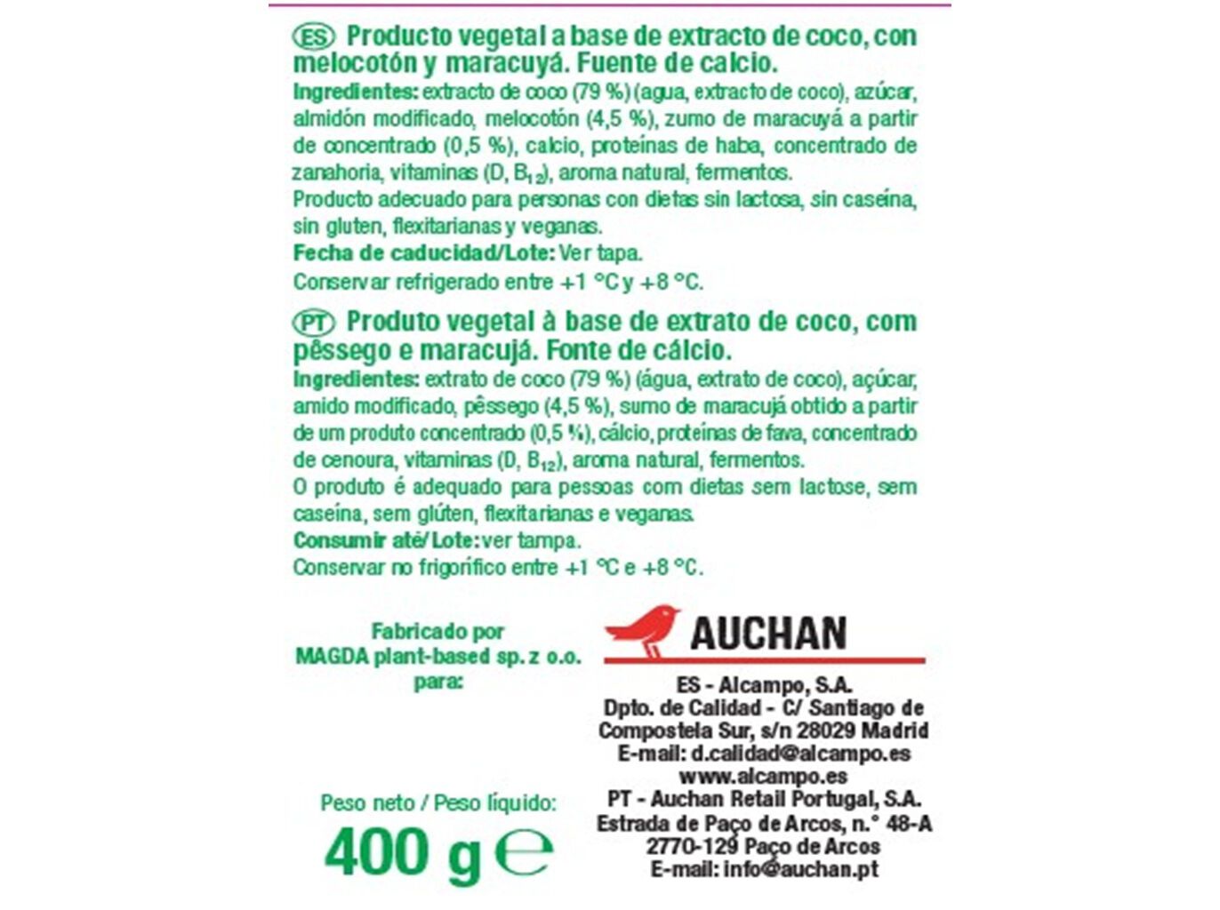 COCOGURTE AUCHAN P&Ecirc;SSEGO E MARACUJ&Aacute; 400G image number 1