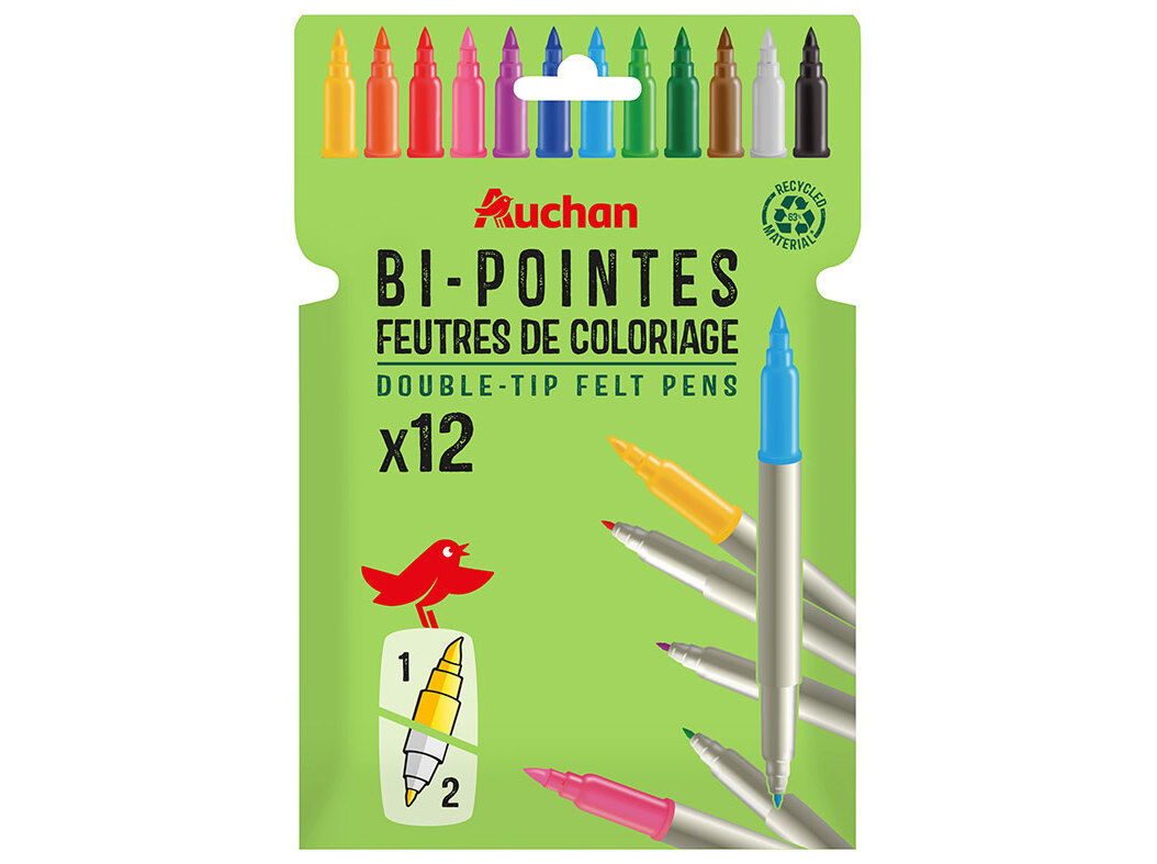 CONJUNTO DE 12 CANETAS DE FELTRO AUCHAN PONTA DUPLA