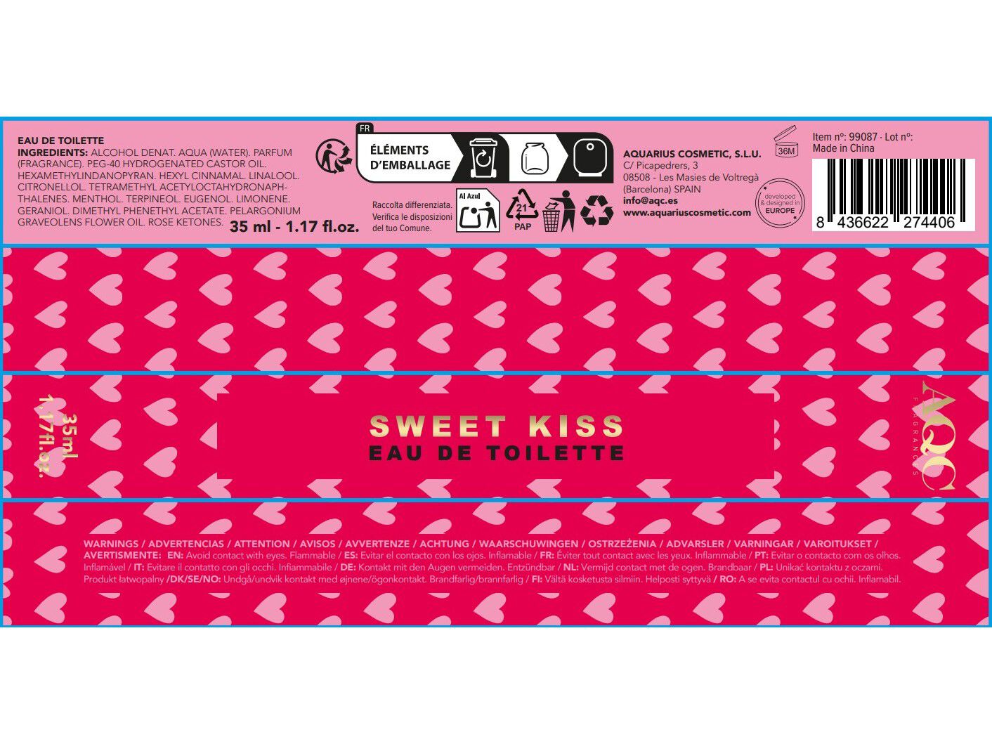 &Aacute;GUA DE COL&Oacute;NIA AQC FRAGANCES SWEET KISS 35ML image number 1