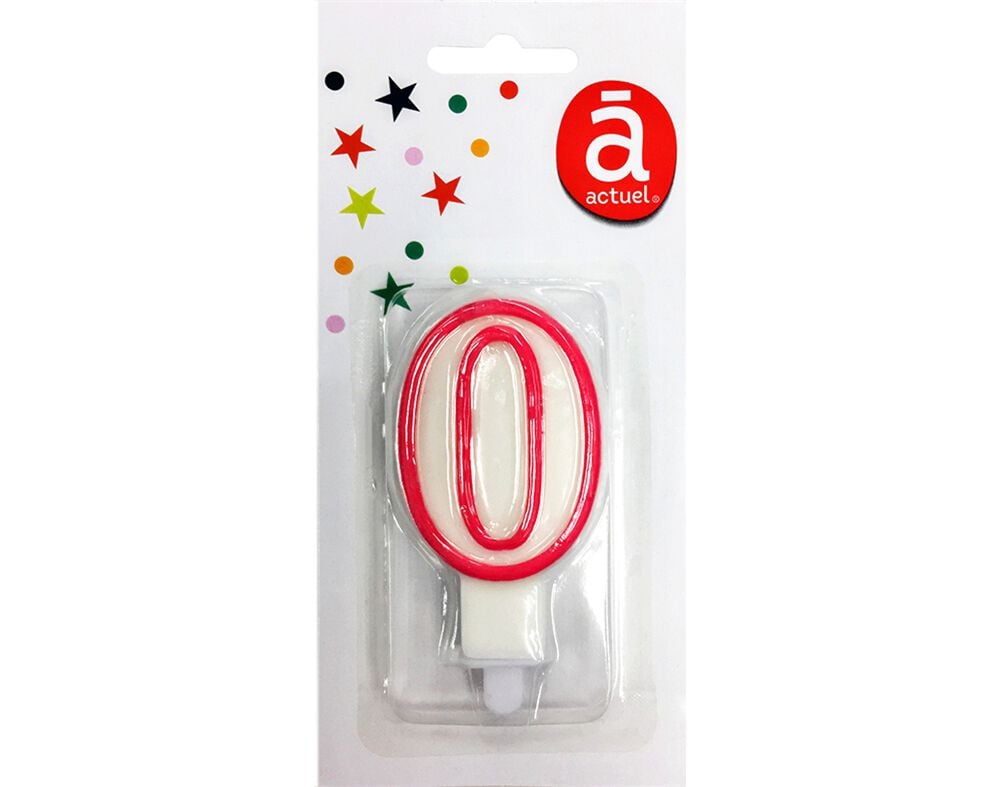 VELA DE ANIVERS&Aacute;RIO N&Uacute;MERO 0 ACTUEL BRANCO COM REBORDO ROSA